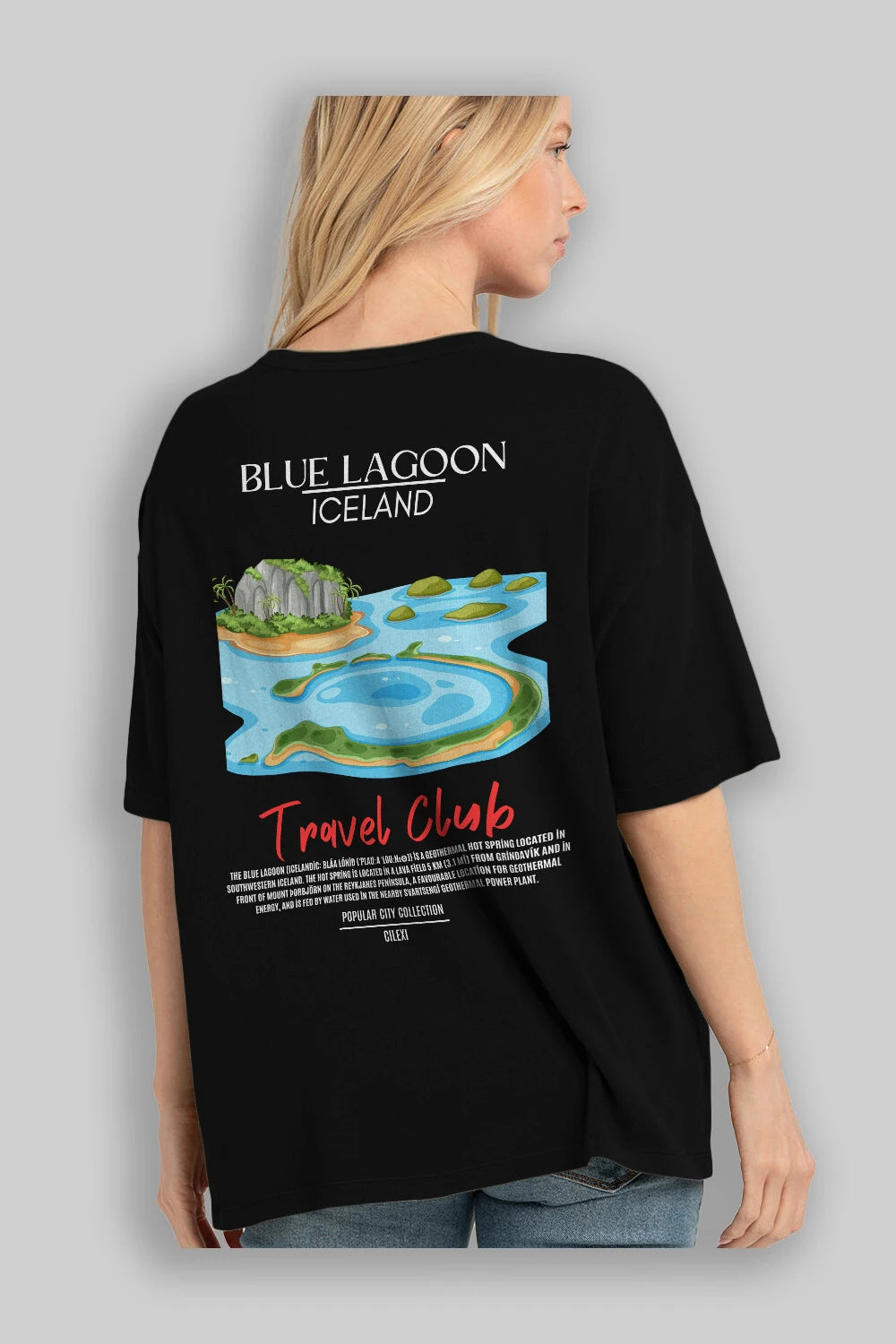Blue Lagoon İceland Arka Baskılı Oversize t-shirt Erkek Kadın Pamuk Bisiklet Yaka tişort