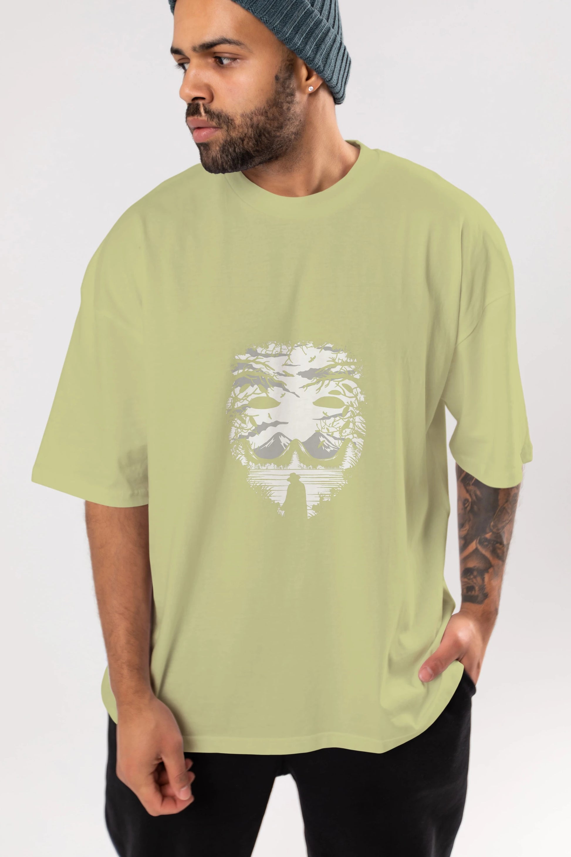 The Mask (2) Ön Baskılı Oversize t-shirt %100 pamuk Erkek Kadın Unisex