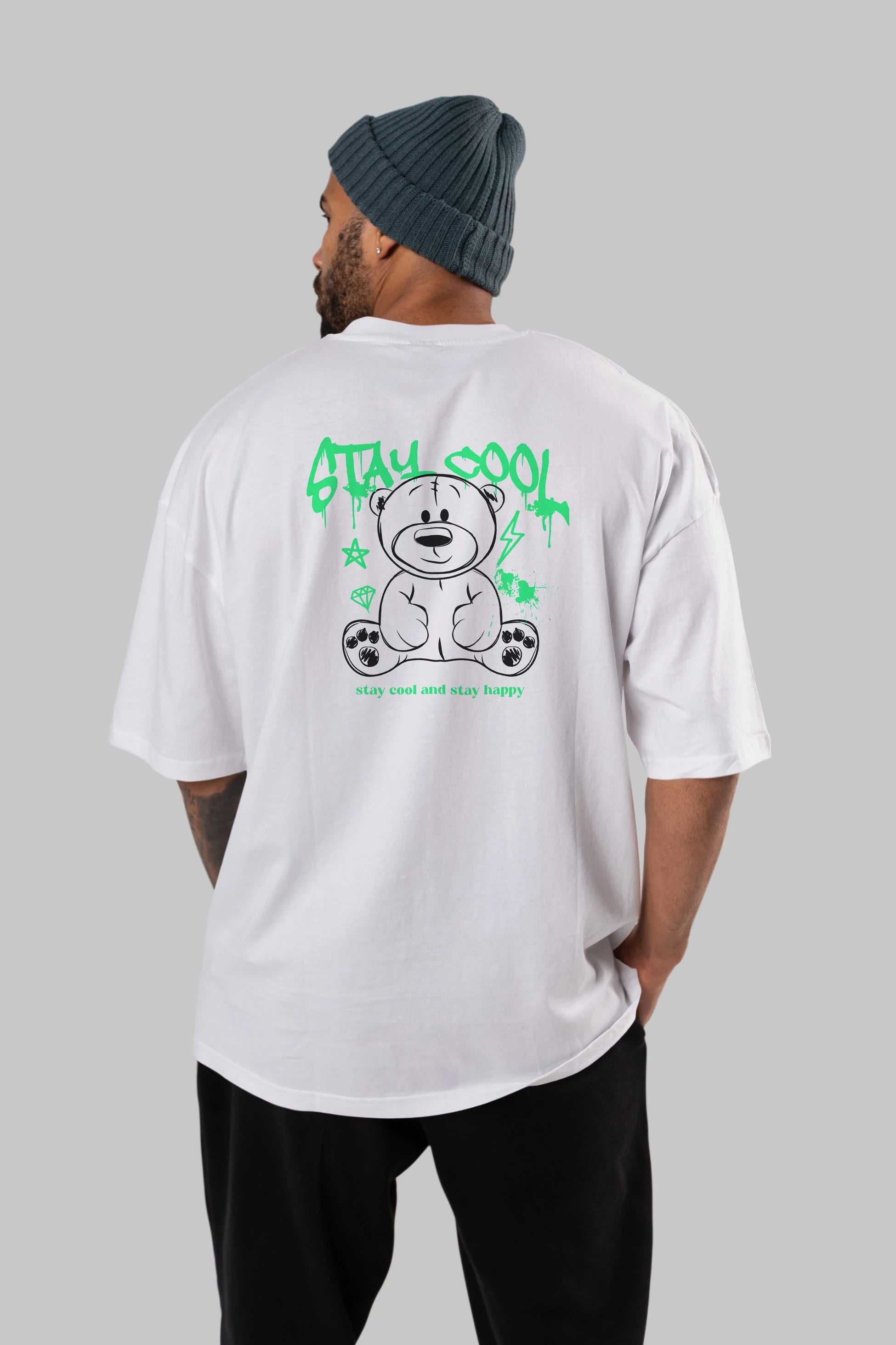 Teddy Bear Stay Cool Arka Baskılı Oversize t-shirt Erkek Kadın Unisex