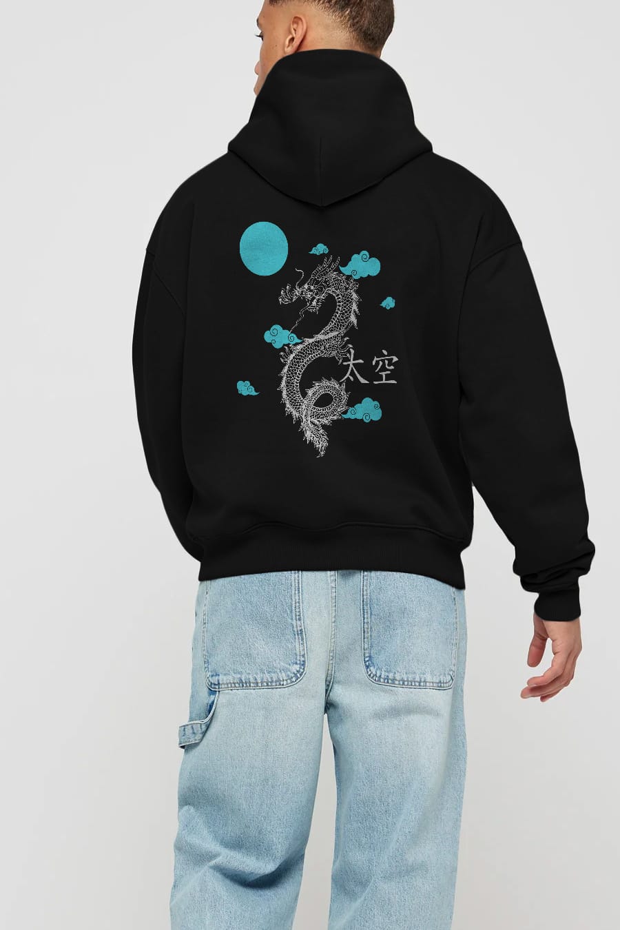 Chinese Dragon Arka Baskılı Oversize Hoodie Kapüşonlu Sweatshirt Erkek Kadın Unisex