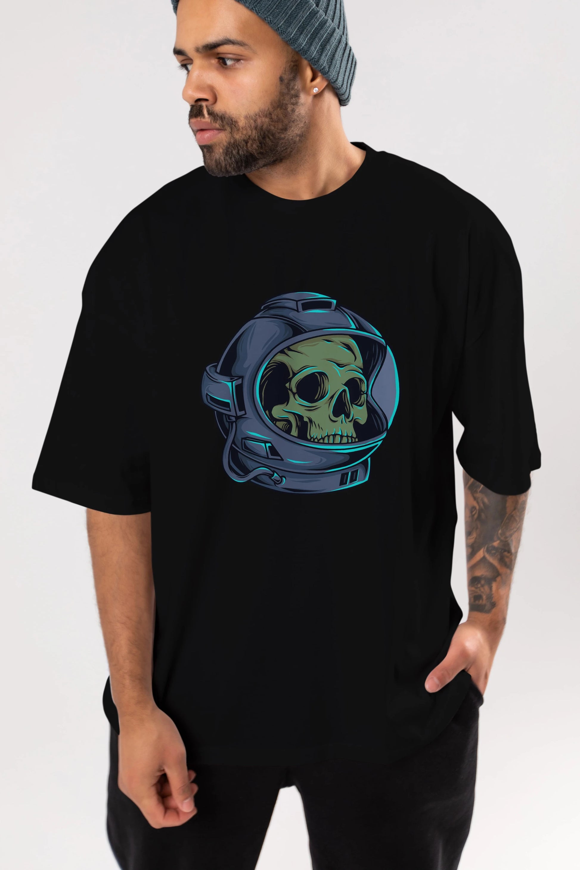 Astroskull Ön Baskılı Oversize t-shirt Erkek Kadın Unisex