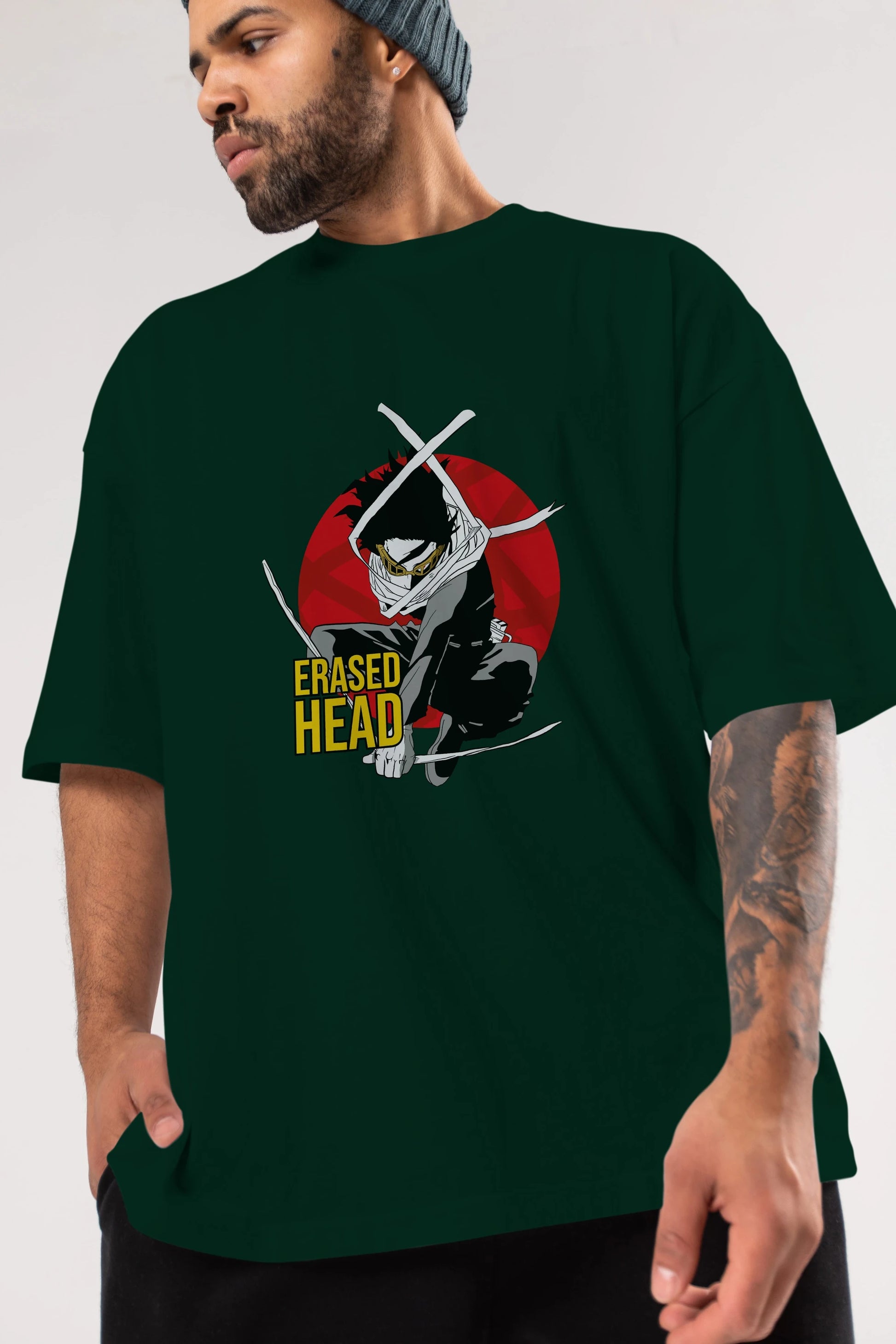 Erased Head Anime Ön Baskılı Oversize t-shirt %100 pamuk Erkek Kadın Unisex