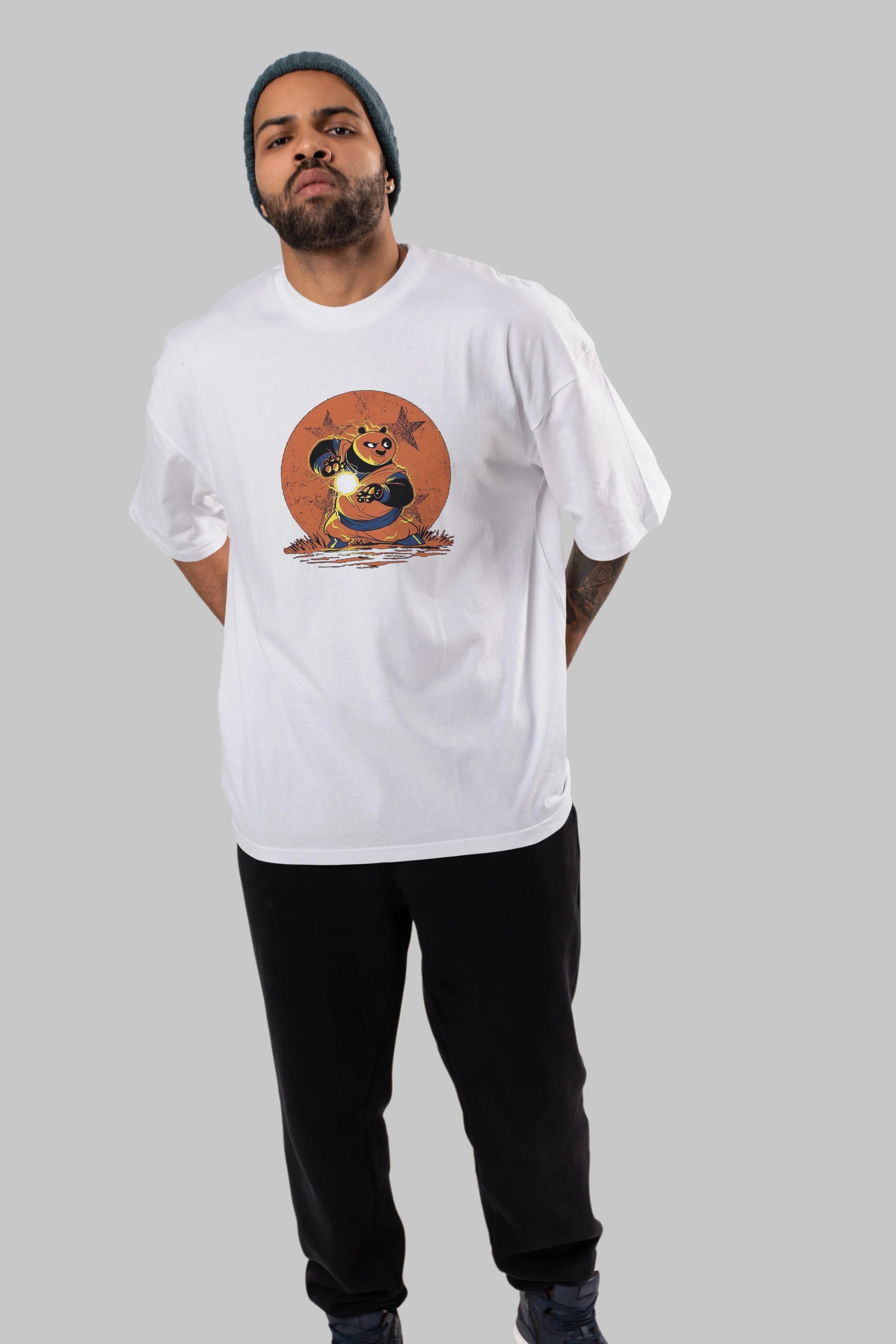 Kung Fu Panda Ön Baskılı Oversize t-shirt Erkek Kadın Unisex %100 Pamuk Bisiklet Yaka tişort