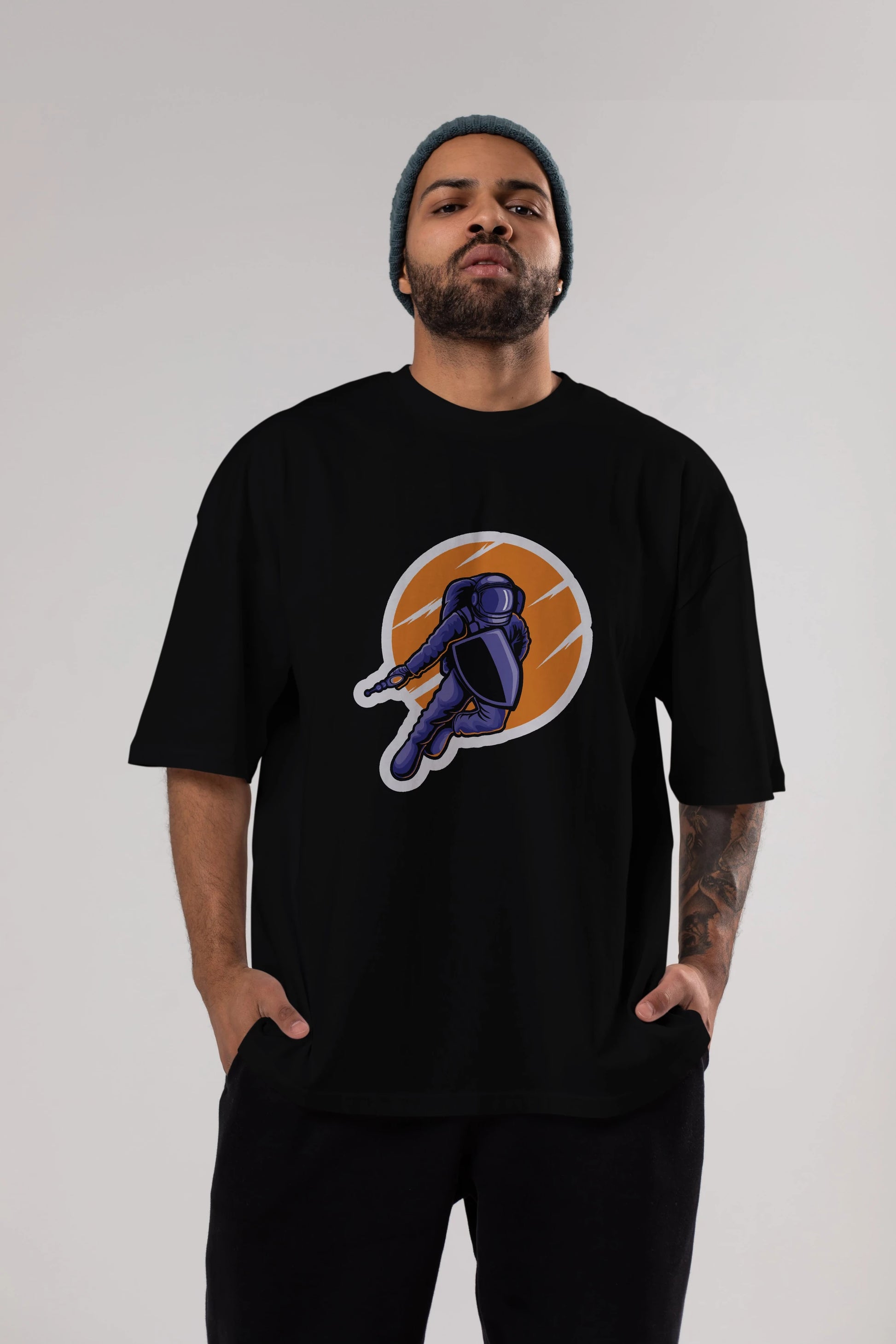 Astro Wars Sticker Ön Baskılı Oversize t-shirt Erkek Kadın Unisex