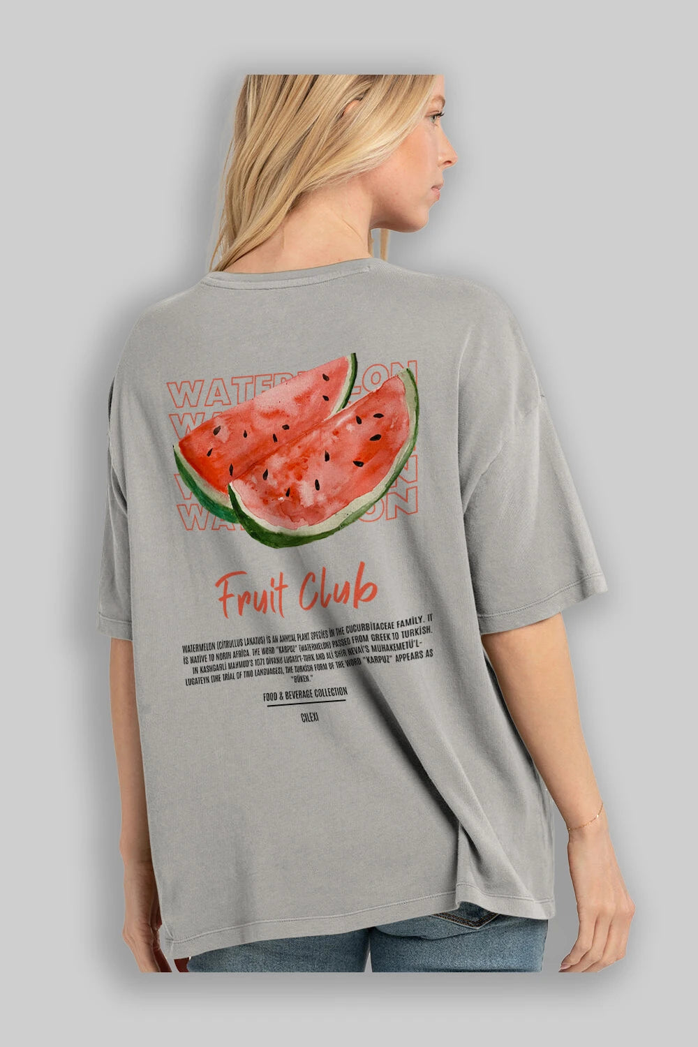 Watermelon Arka Baskılı Oversize t-shirt Erkek Kadın Pamuk Bisiklet Yaka tişort