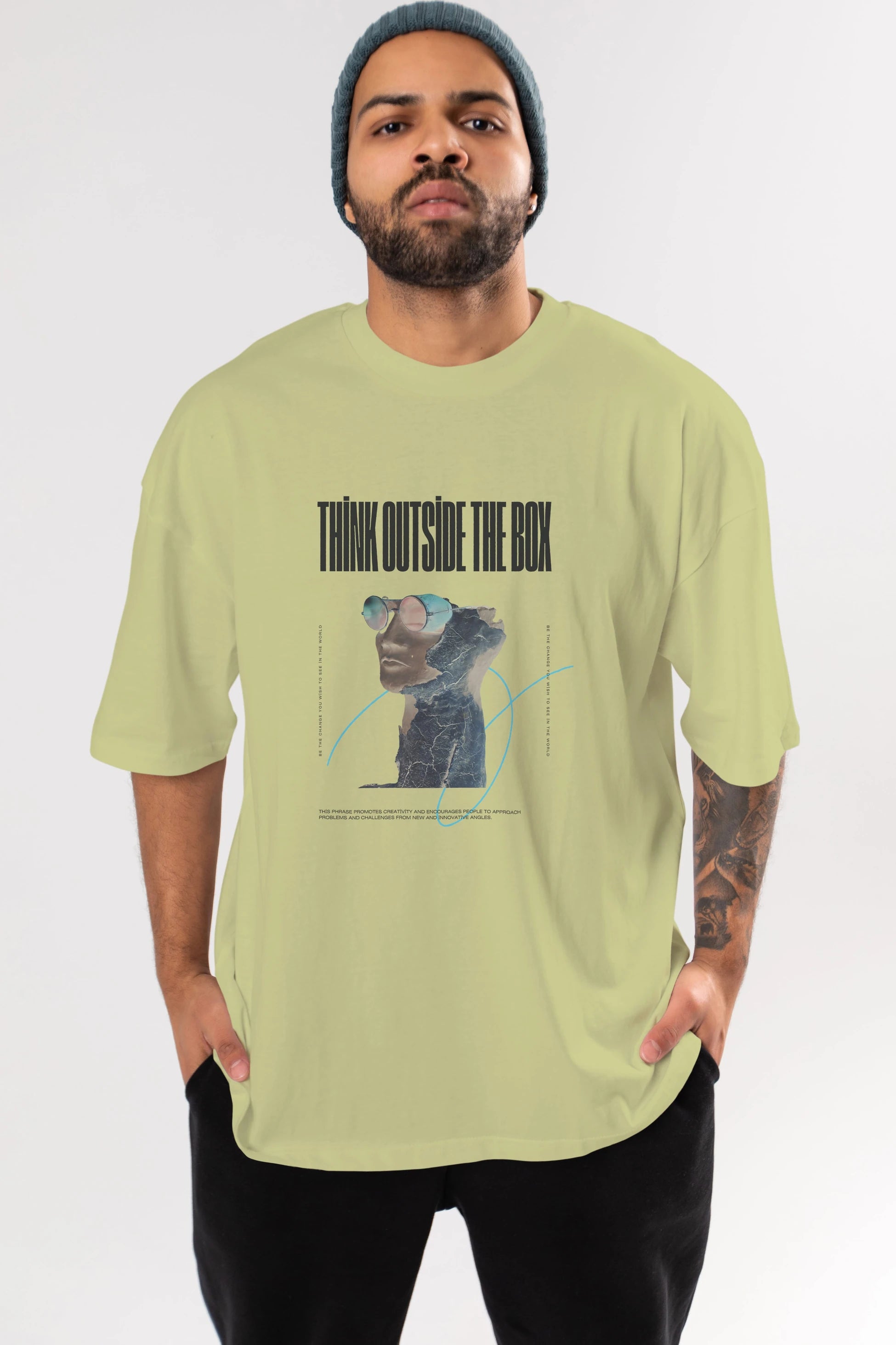 Think Outside The Box Ön Baskılı Oversize t-shirt Erkek Kadın Unisex