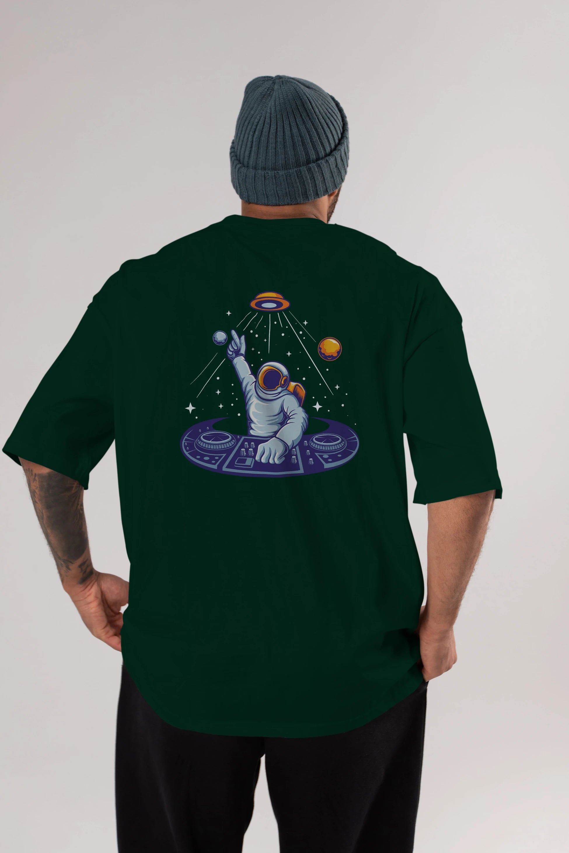 Astronaut Disk Jockey Party Arka Baskılı Oversize t-shirt Erkek Kadın Unisex