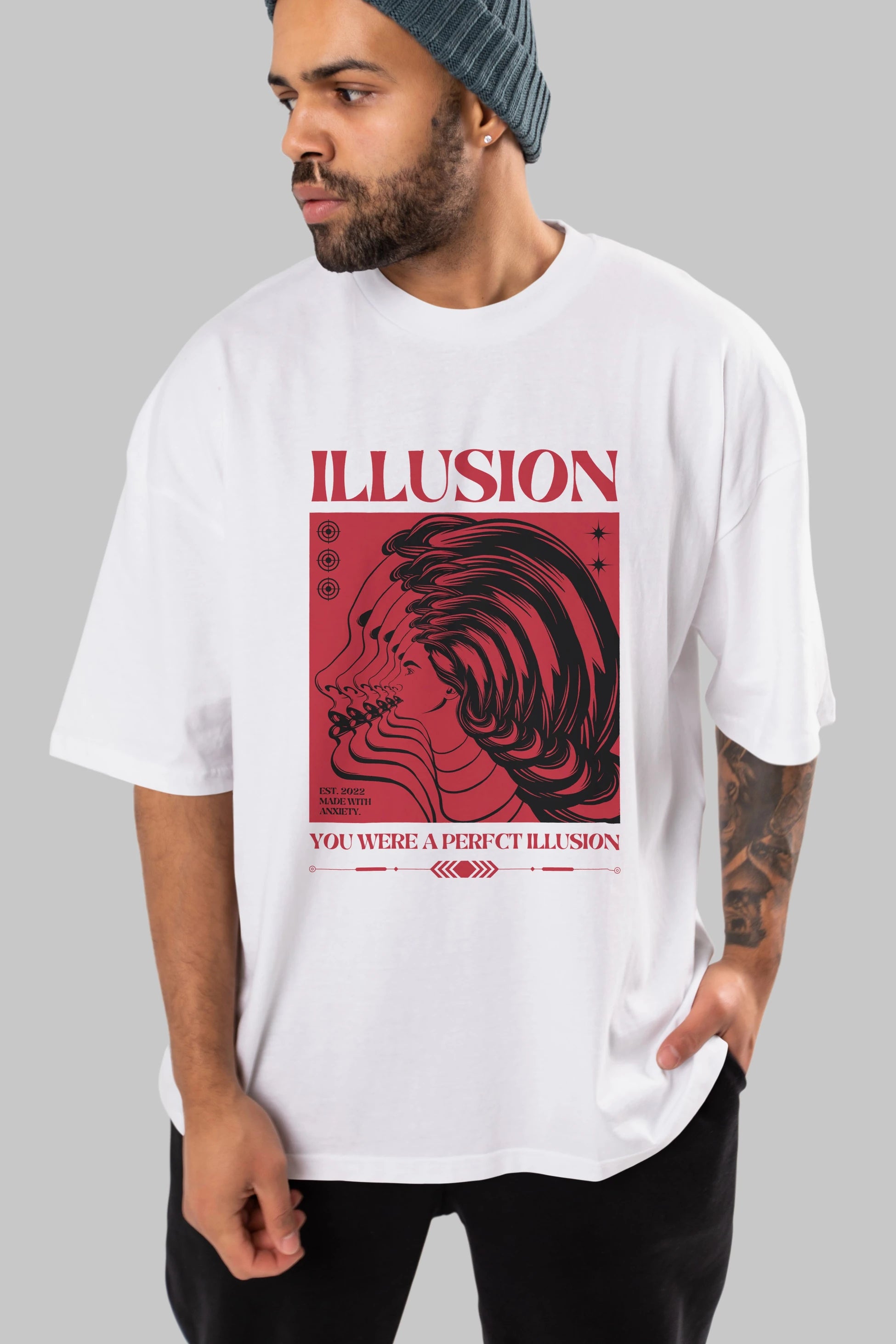 Illusion Streetwear Ön Baskılı Oversize t-shirt Erkek Kadın Unisex