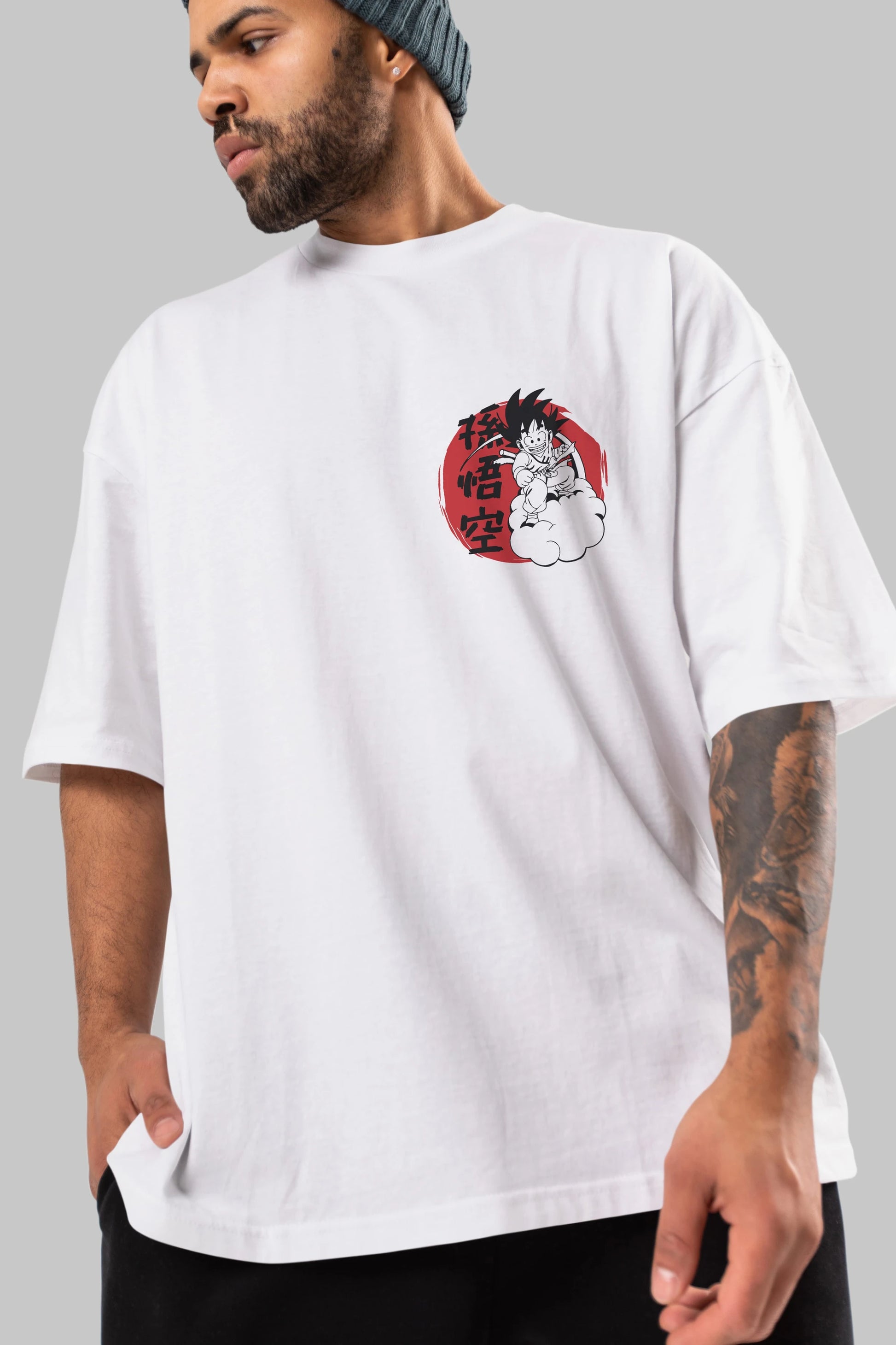 DRAGON BALL Ön Sol Baskılı Oversize t-shirt Erkek Kadın Unisex %100 Pamuk Bisiklet Yaka tişort