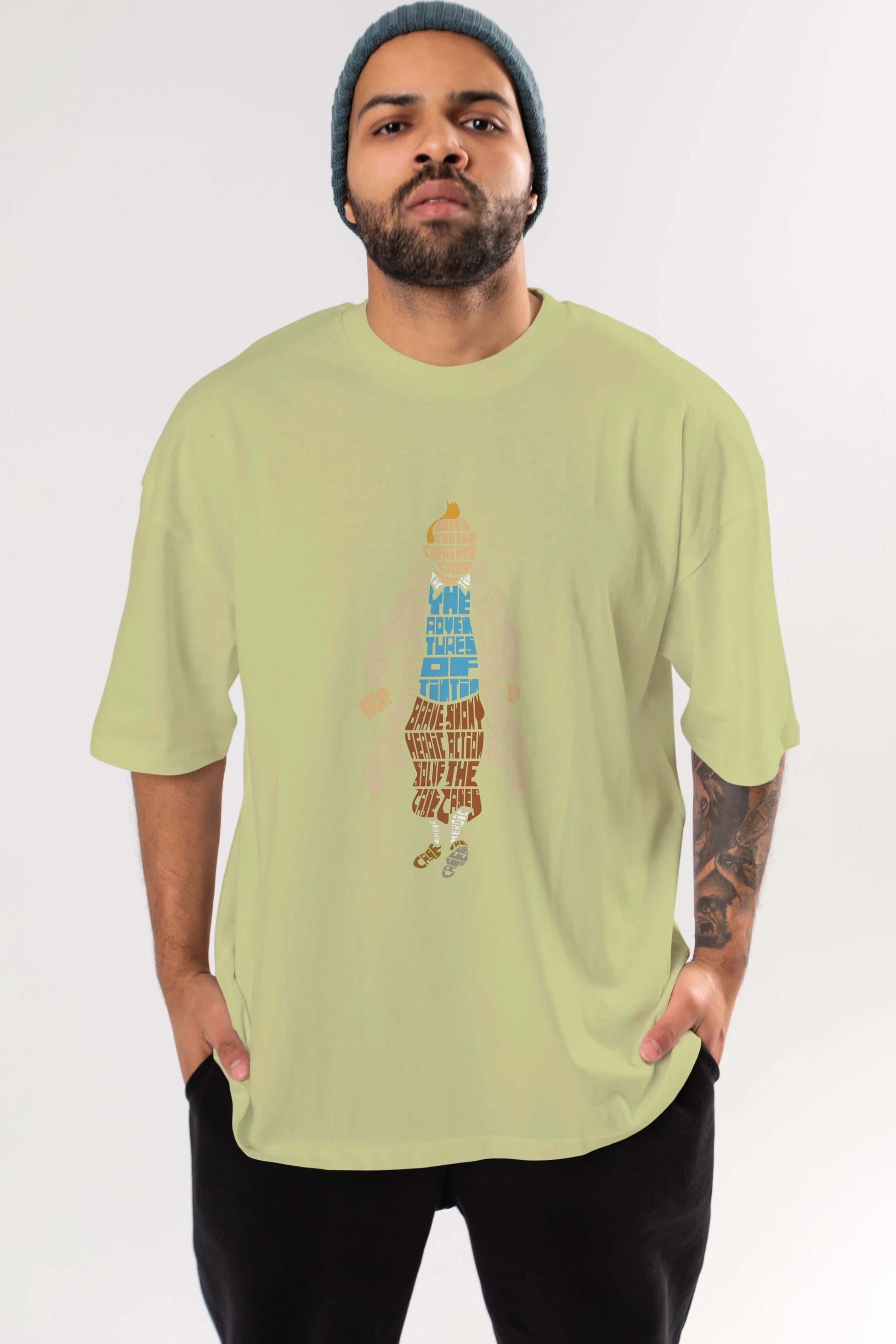 Tin Tin Ön Baskılı Oversize t-shirt %100 pamuk Erkek Kadın Unisex