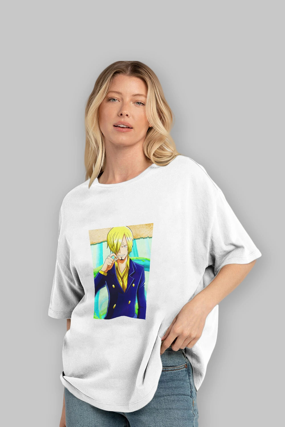 Sanji 2 Anime Ön Baskılı Oversize t-shirt Erkek Kadın Unisex
