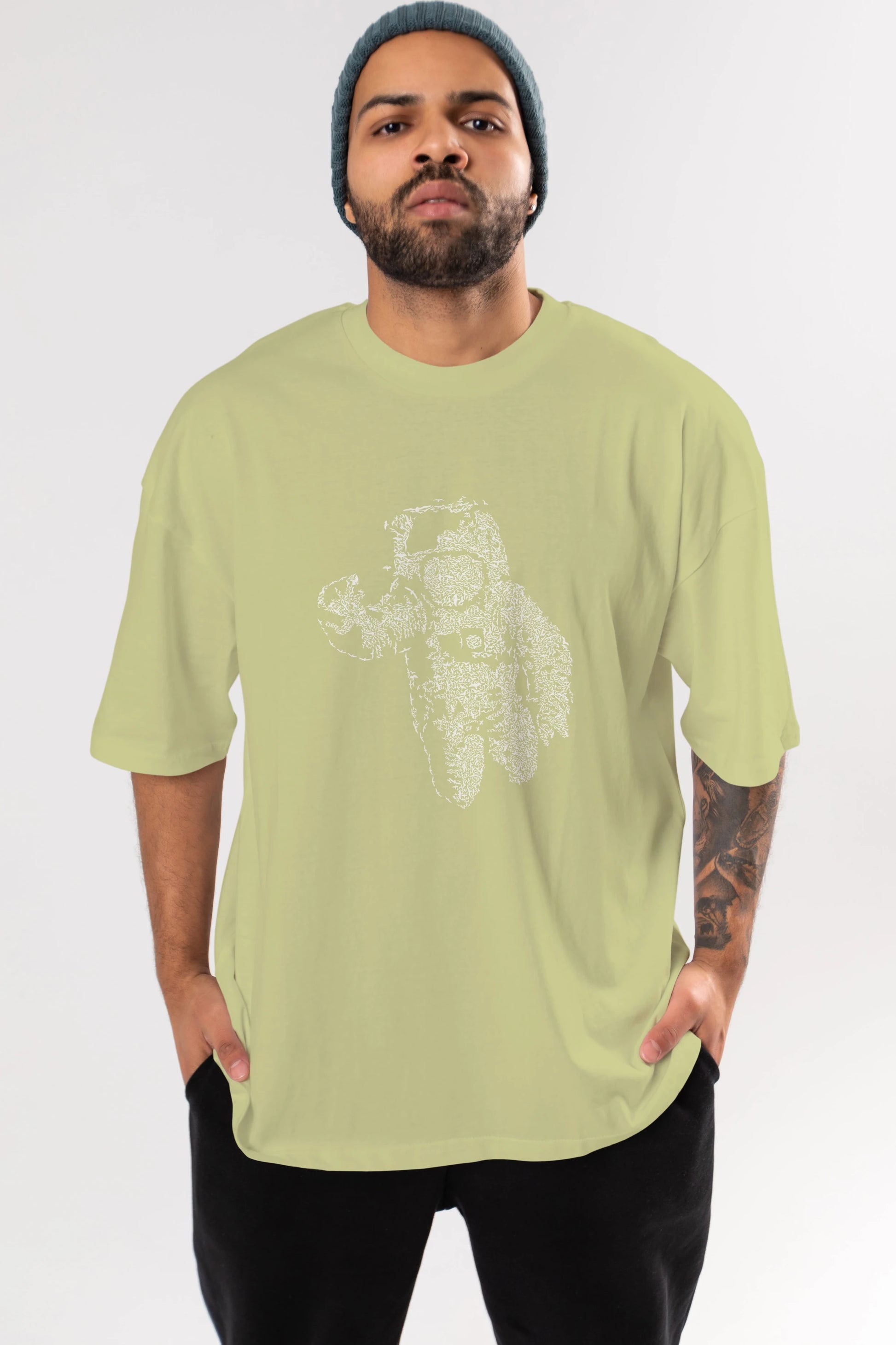 Flying Astronaut Ön Baskılı Oversize t-shirt %100 pamuk Erkek Kadın Unisex