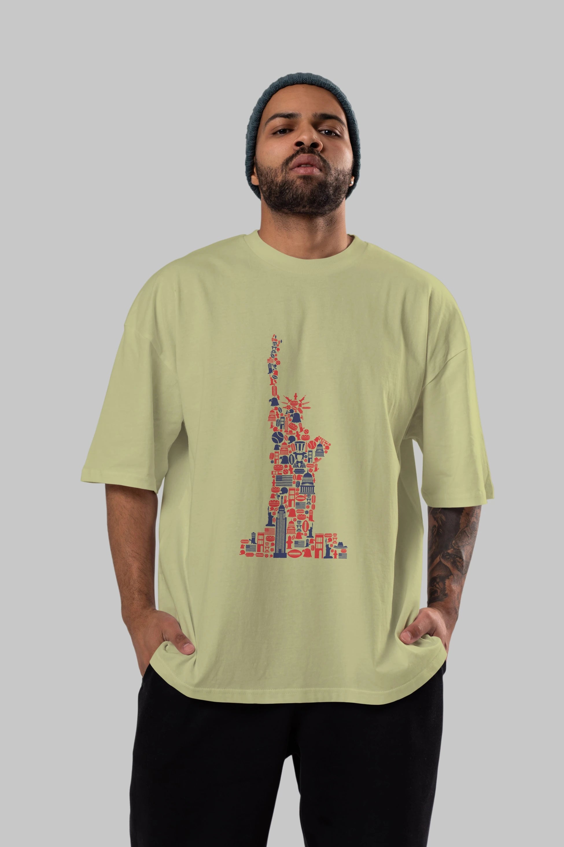 Liberty Ön Baskılı Oversize t-shirt %100 pamuk Erkek Kadın Unisex