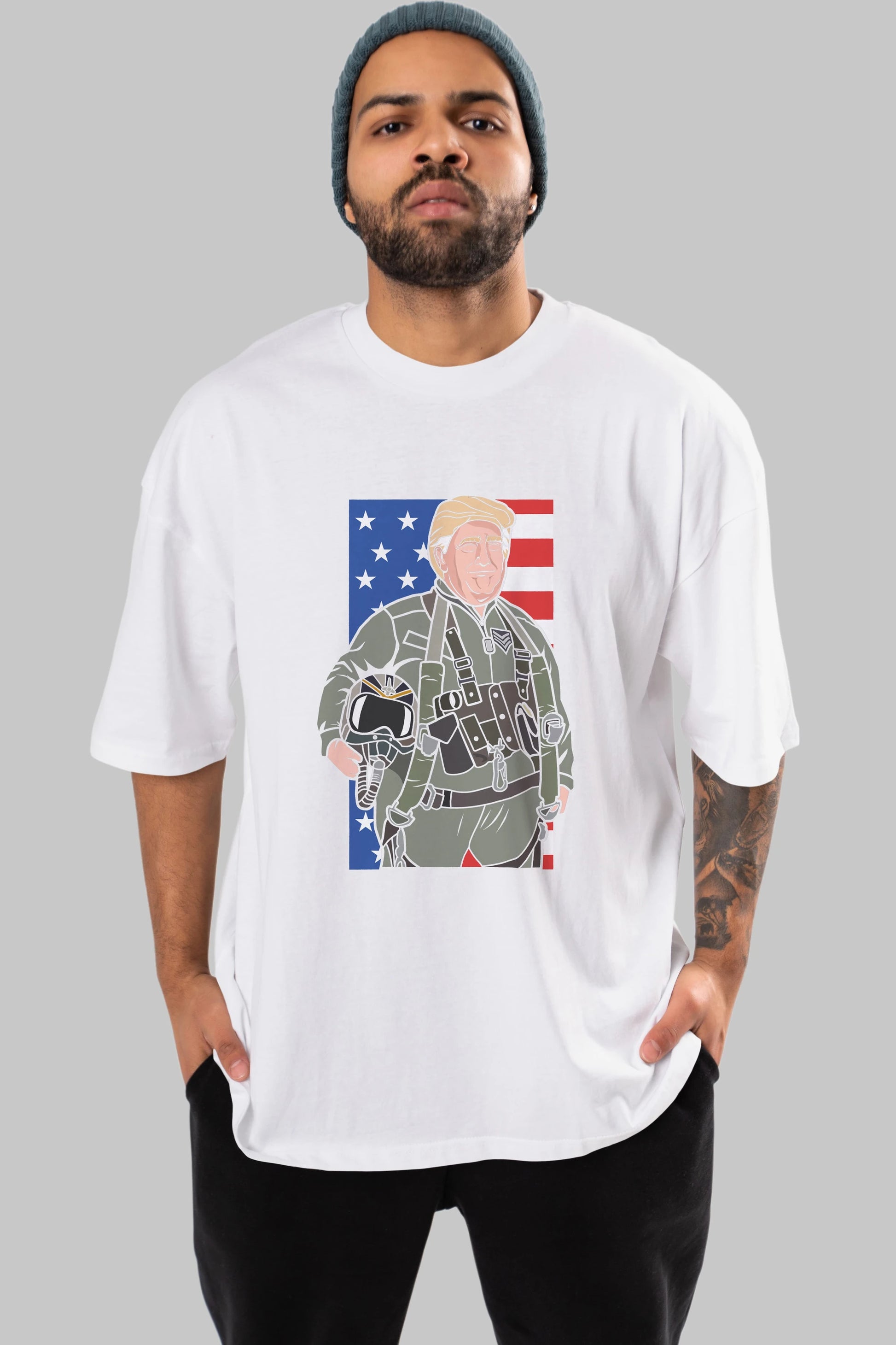 Trump Jetplane Pilot Ön Baskılı Oversize t-shirt Erkek Kadın Unisex %100 Pamuk tişort