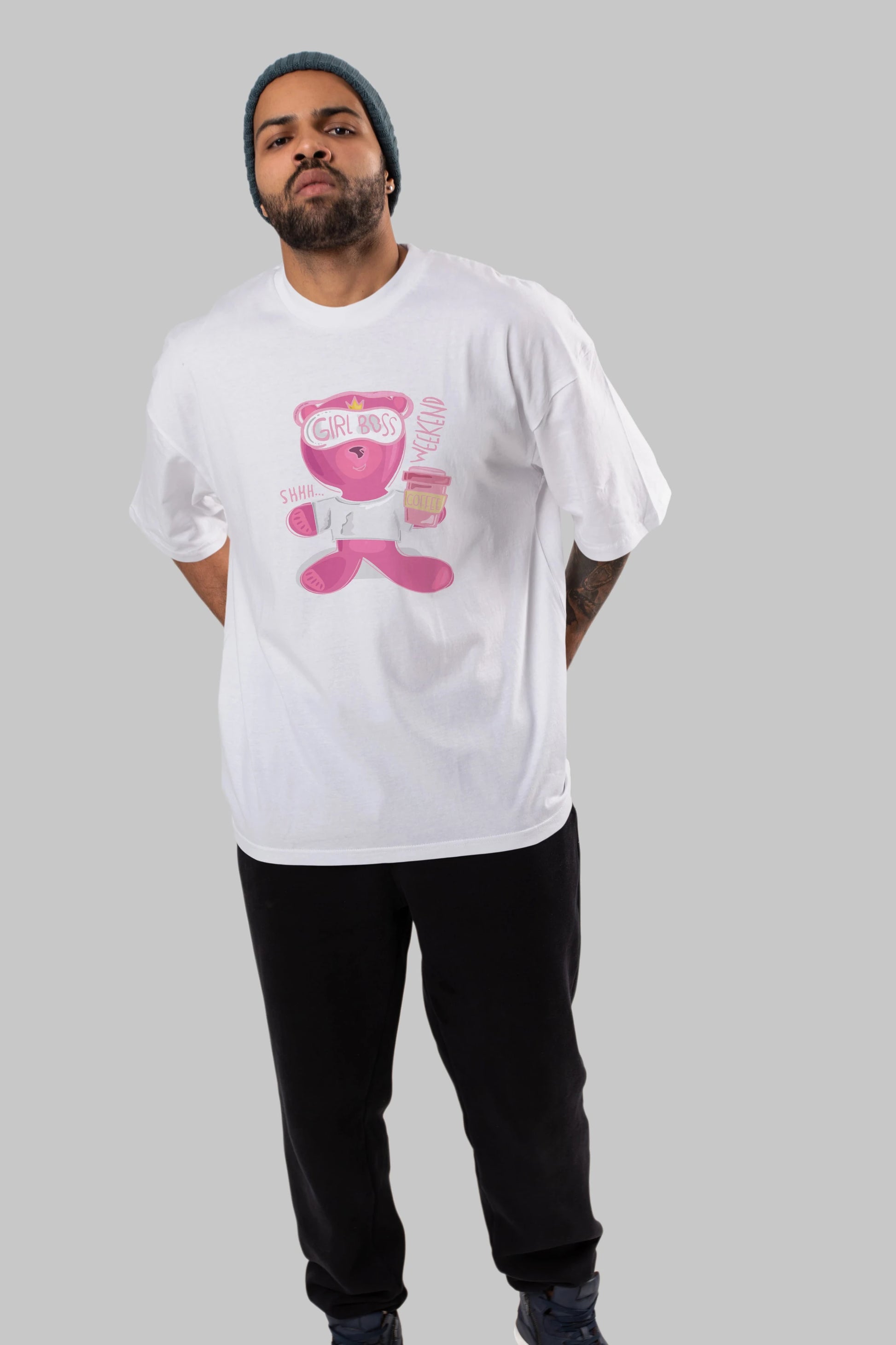 Girl Boss Bear Ön Baskılı Oversize t-shirt Erkek Kadın Unisex