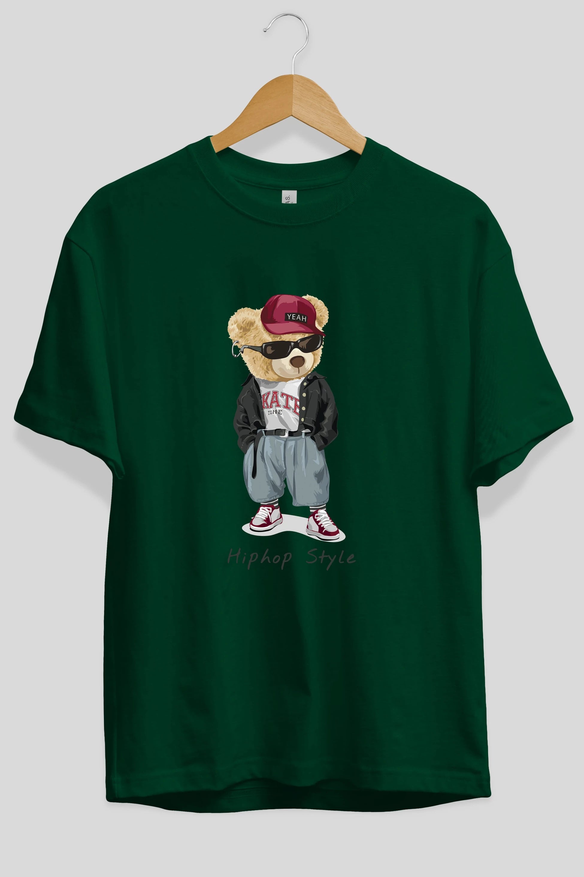 Teddy Bear Hiphop Style Ön Baskılı Oversize t-shirt Erkek Kadın Unisex %100 Pamuk