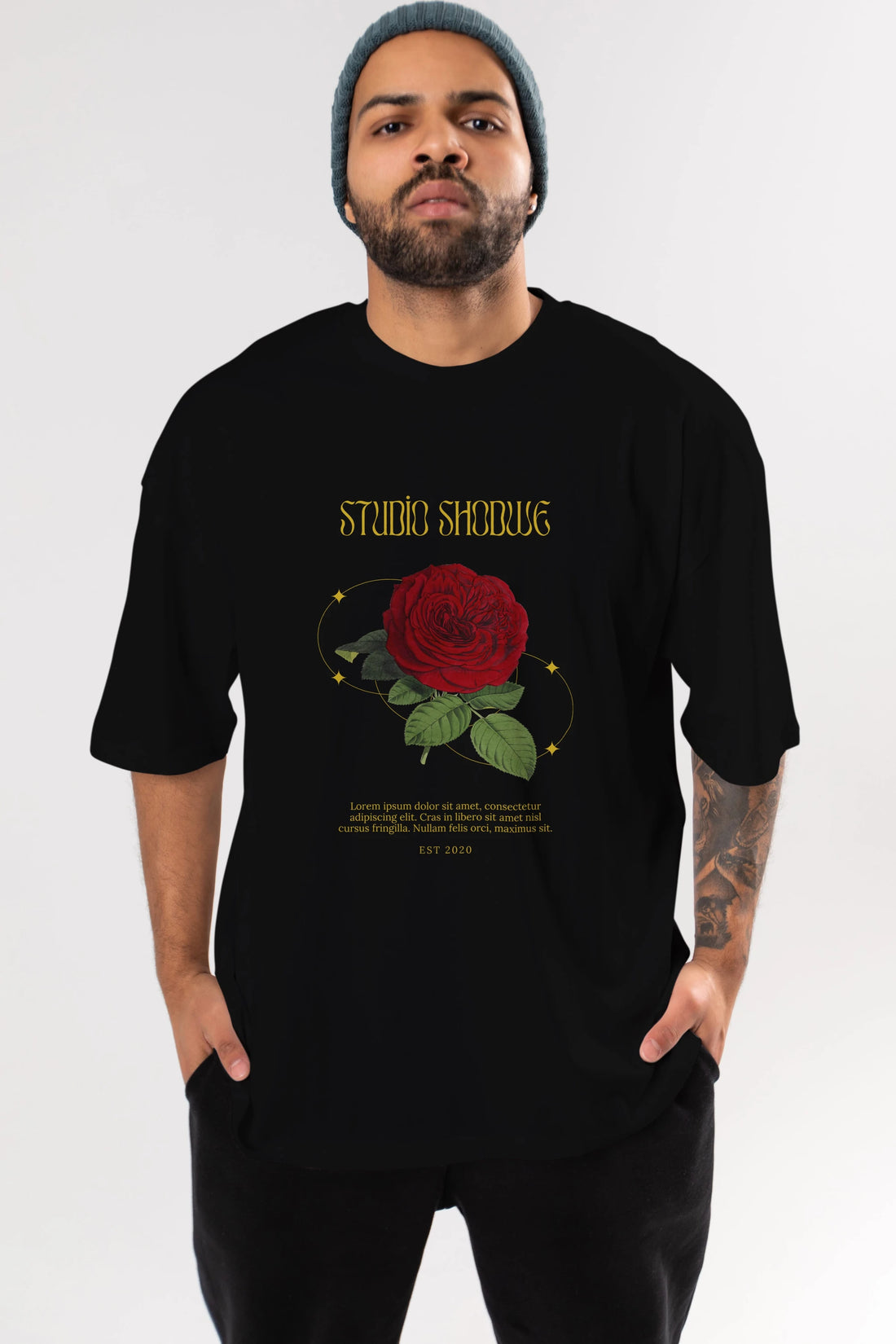Studio Shodwe Rose Ön Baskılı Oversize t-shirt Erkek Kadın Unisex