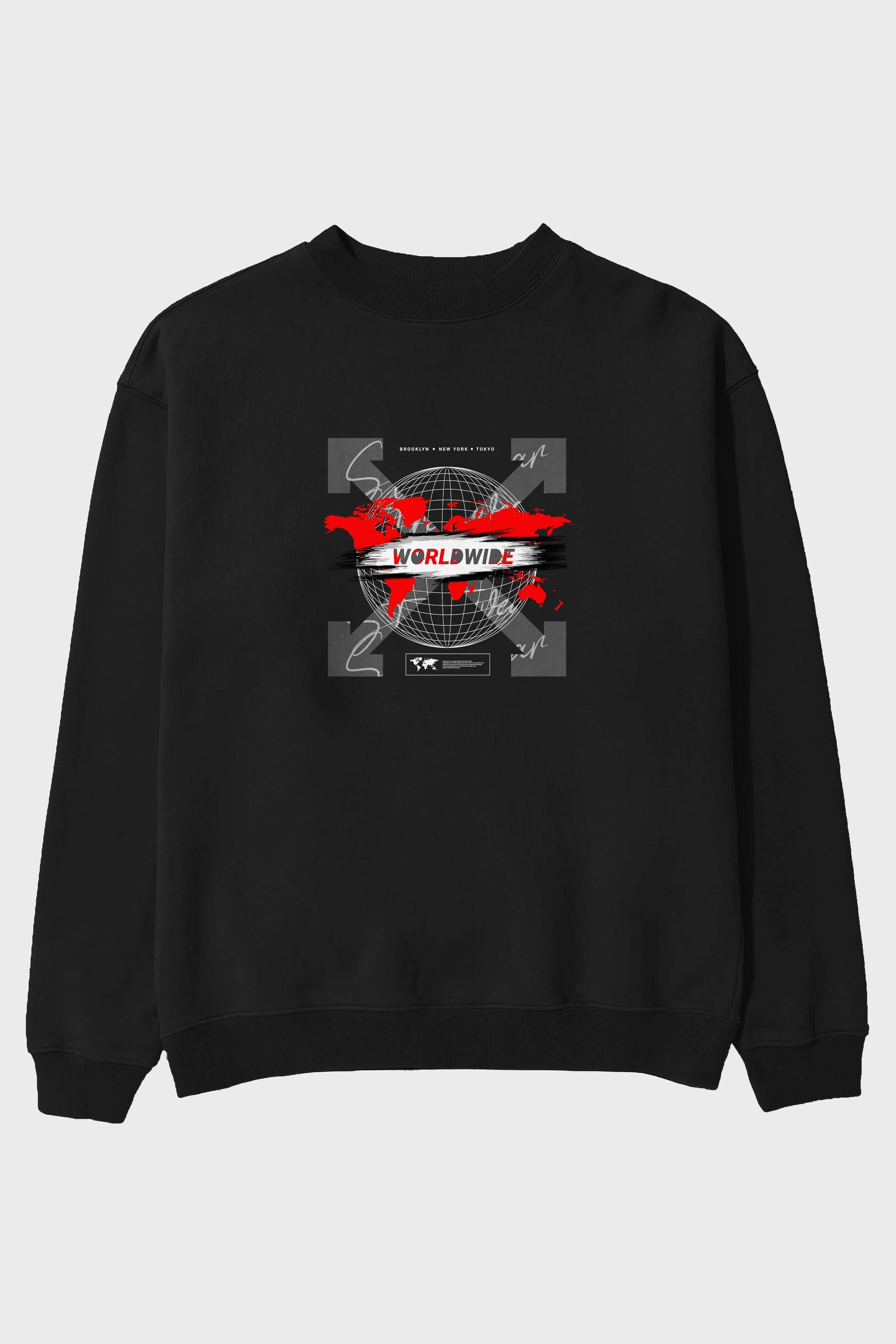 Worldwide Style Ön Baskılı Oversize Sweatshirt Erkek Kadın Unisex