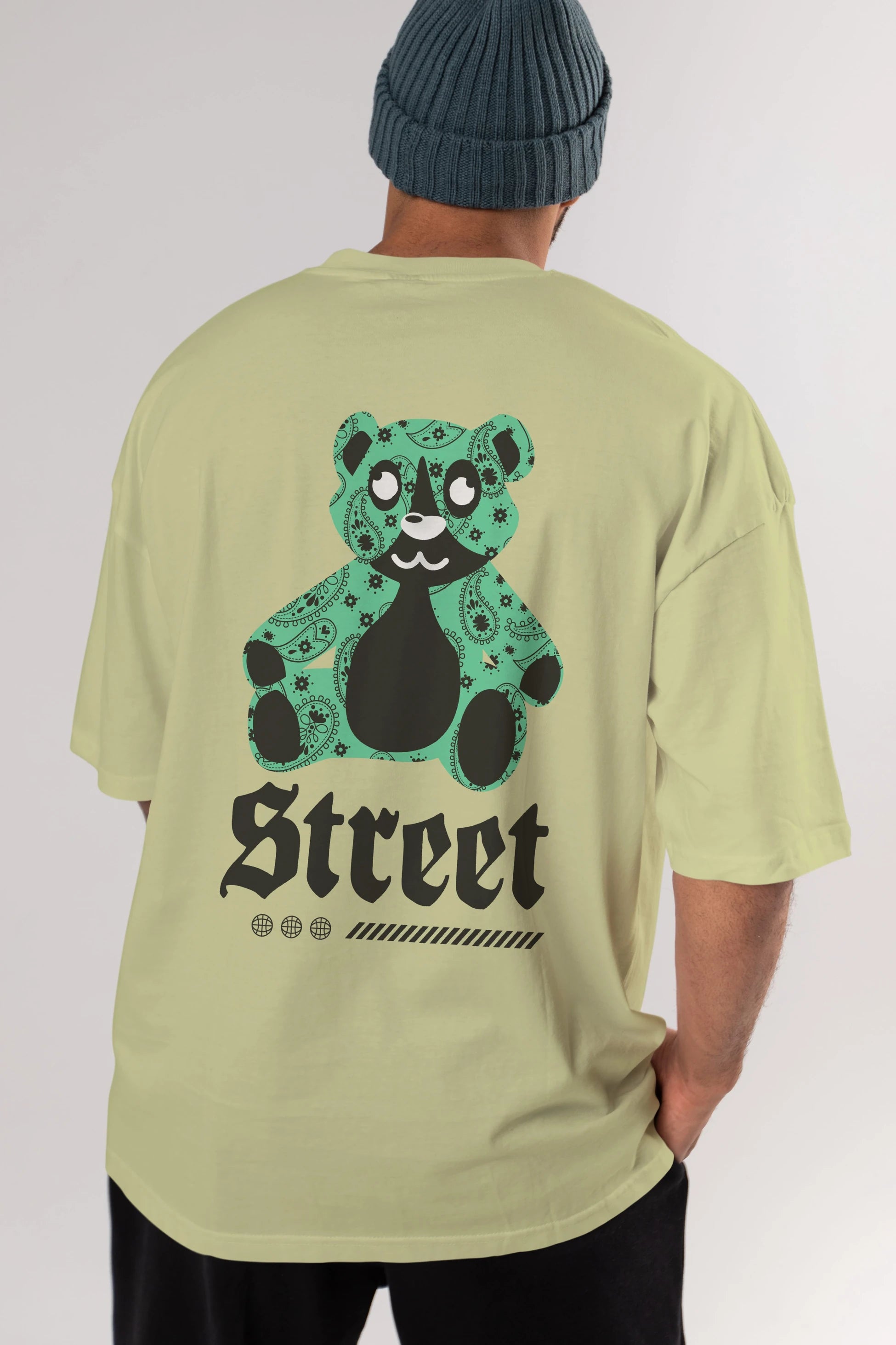 Street Bear Arka Baskılı Oversize t-shirt Erkek Kadın Unisex