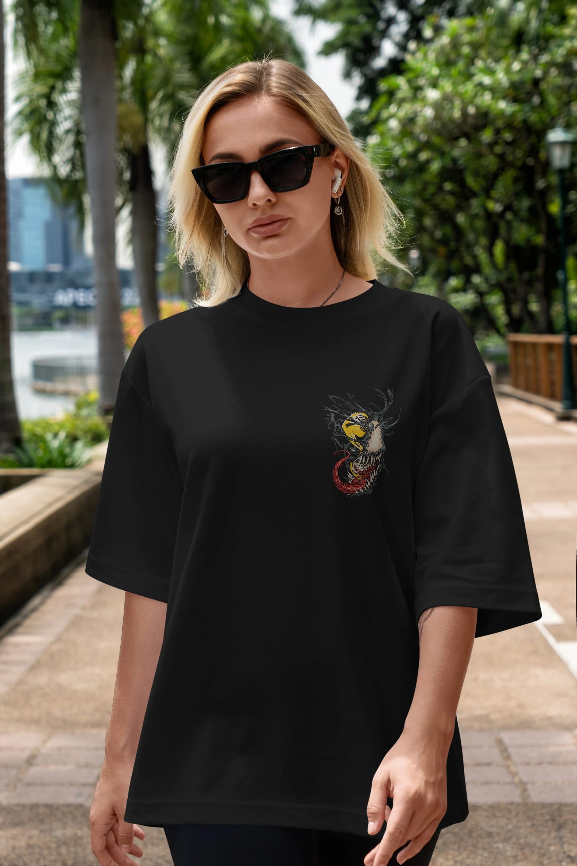 Venom (4) Ön Sol Baskılı Oversize t-shirt Erkek Kadın Unisex %100 Pamuk Bisiklet Yaka tişort