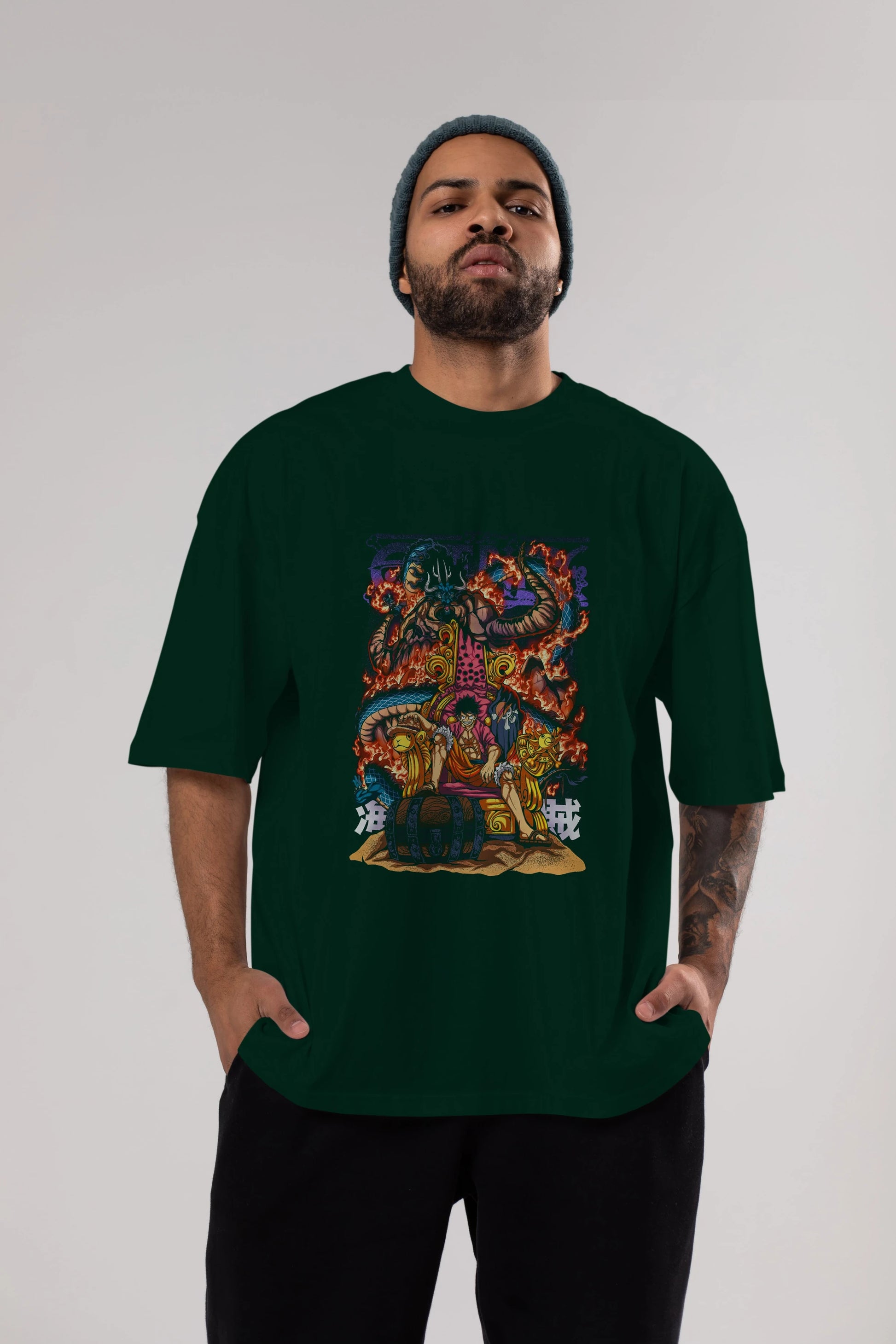 MONKEY D. LUFFY 1 Anime Ön Baskılı Oversize t-shirt %100 pamuk Erkek Kadın Unisex