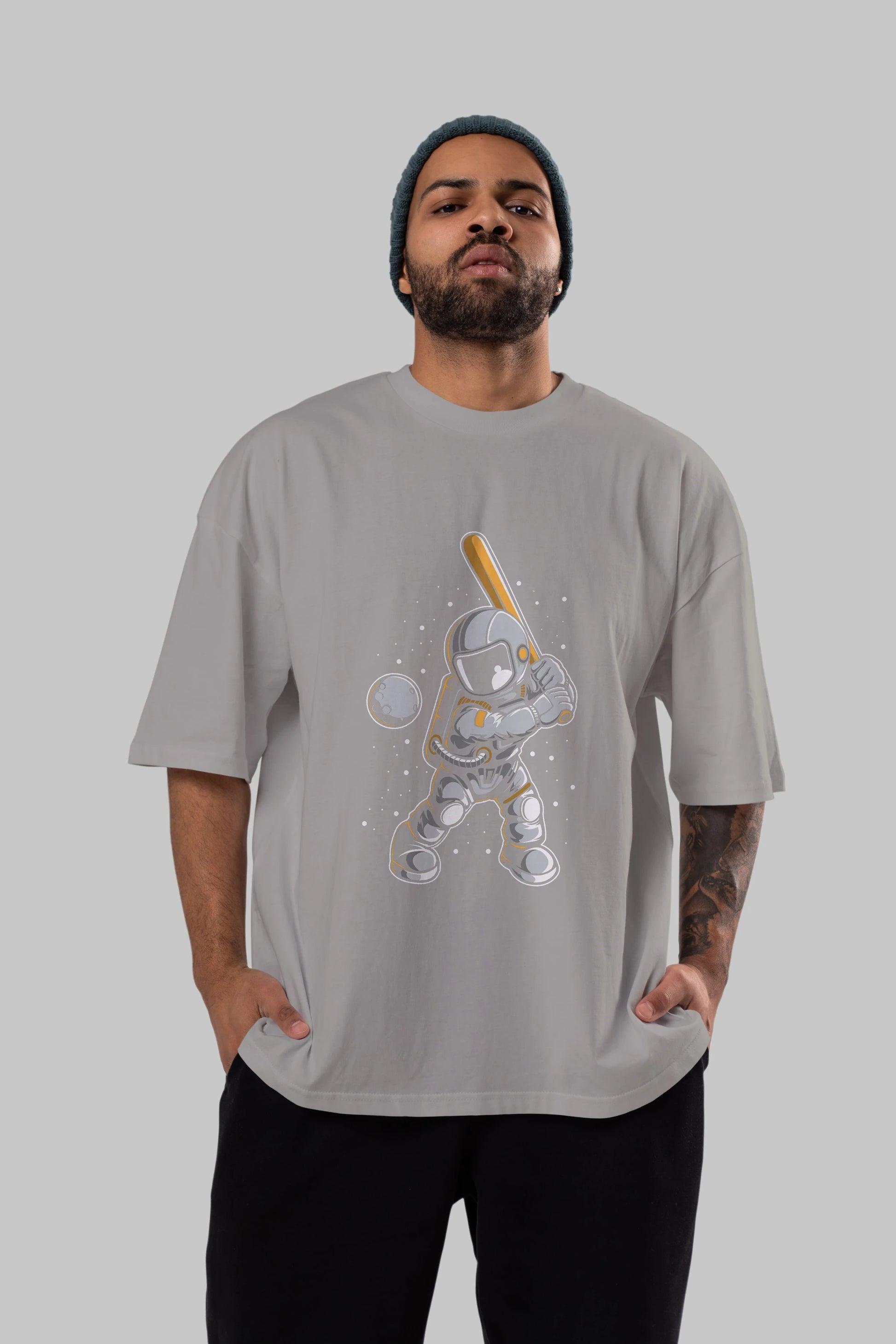 Astronaut Baseball Ön Baskılı Oversize t-shirt Erkek Kadın Unisex
