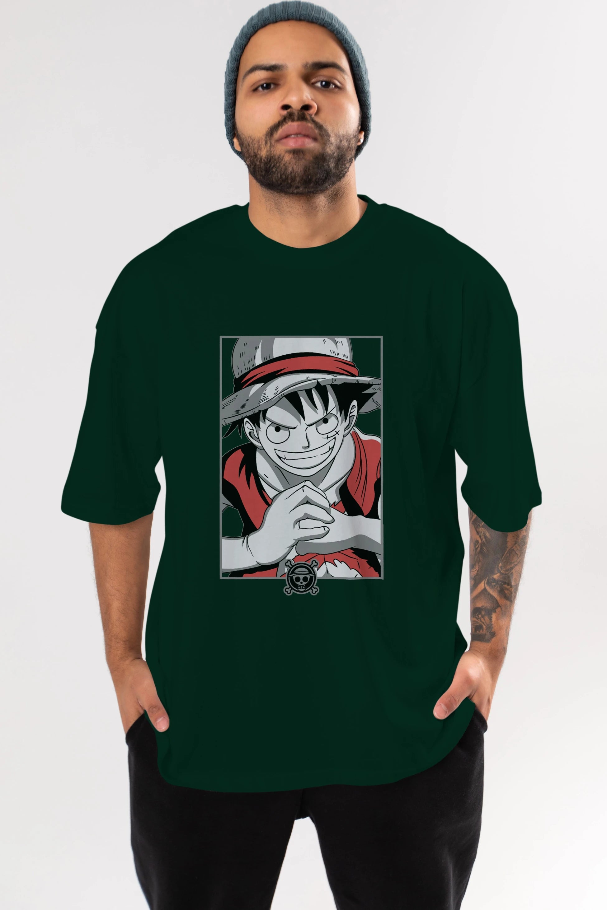 LUFF D. MONKEY OnePiece Anime Ön Baskılı Oversize t-shirt %100 pamuk Erkek Kadın Unisex