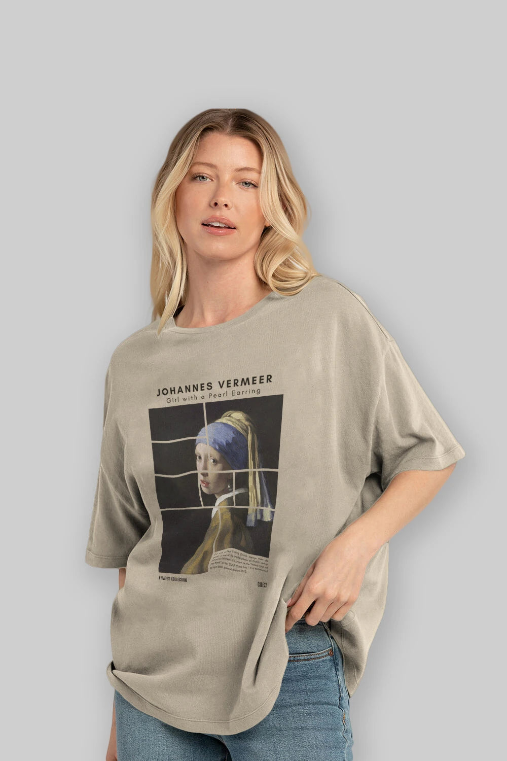 Johannes Vermeer ön Baskılı Oversize t-shirt Erkek Kadın Bisiklet Yaka Pamuk tişort