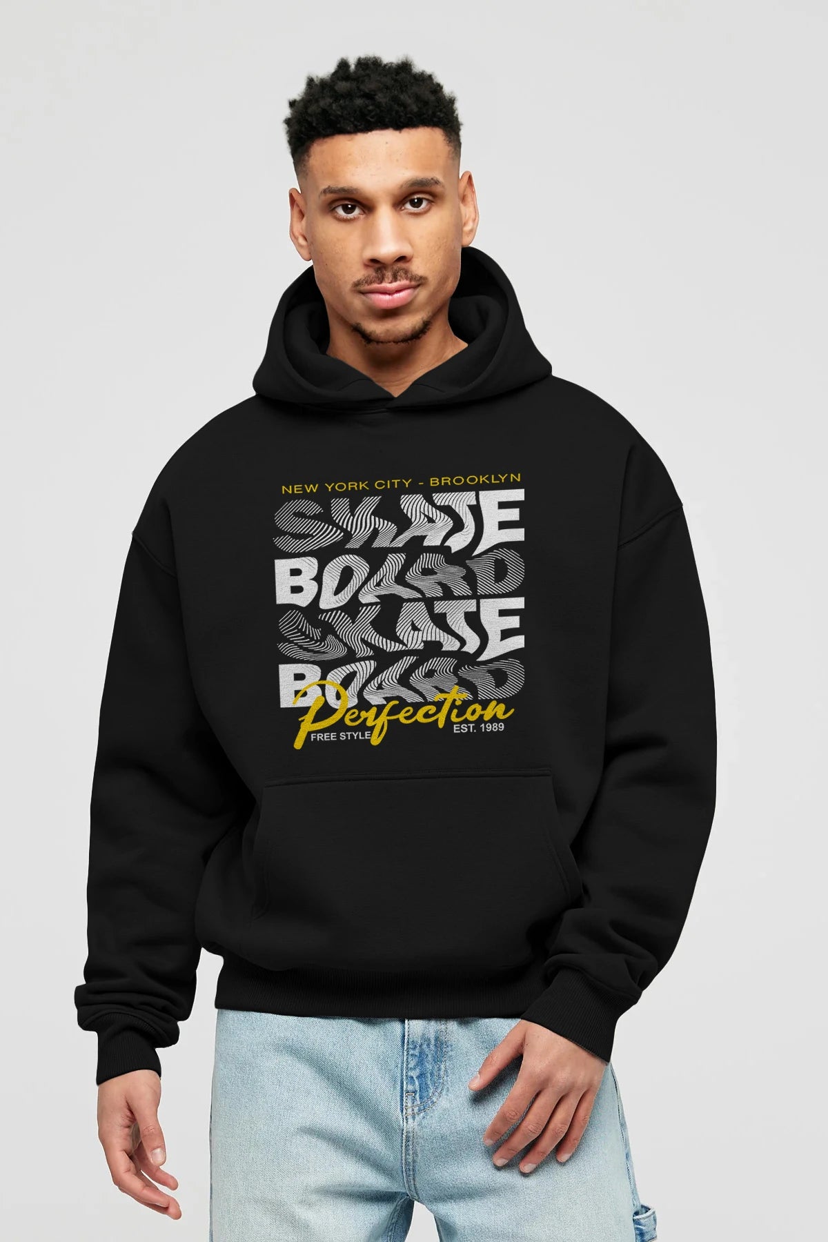 New York City and Brooklyn Ön Baskılı Hoodie Oversize Kapüşonlu Sweatshirt Erkek Kadın Unisex