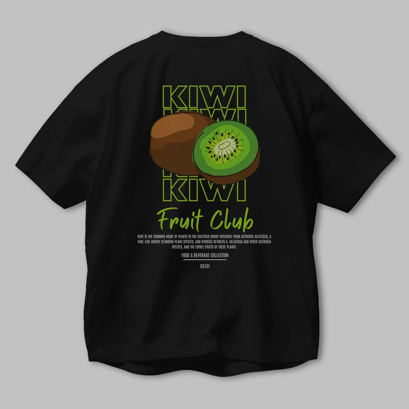 Kiwi Arka Baskılı Oversize t-shirt Erkek Kadın Pamuk Bisiklet Yaka tişort