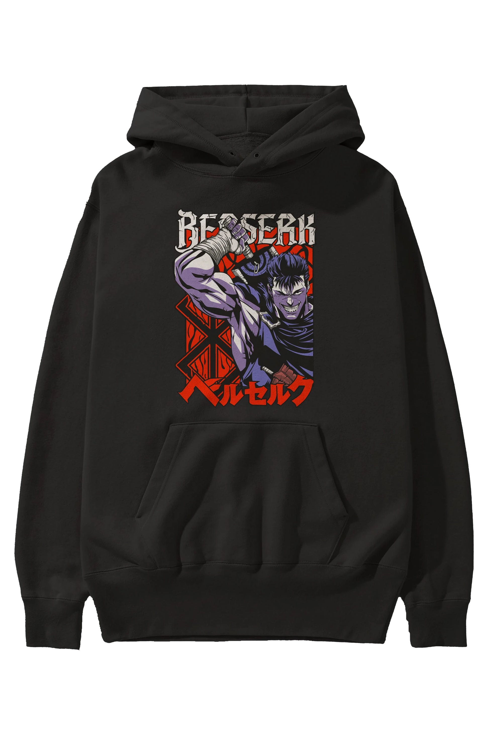 GUTS berserk Anime Ön Baskılı Hoodie Oversize Kapüşonlu Sweatshirt Erkek Kadın Unisex
