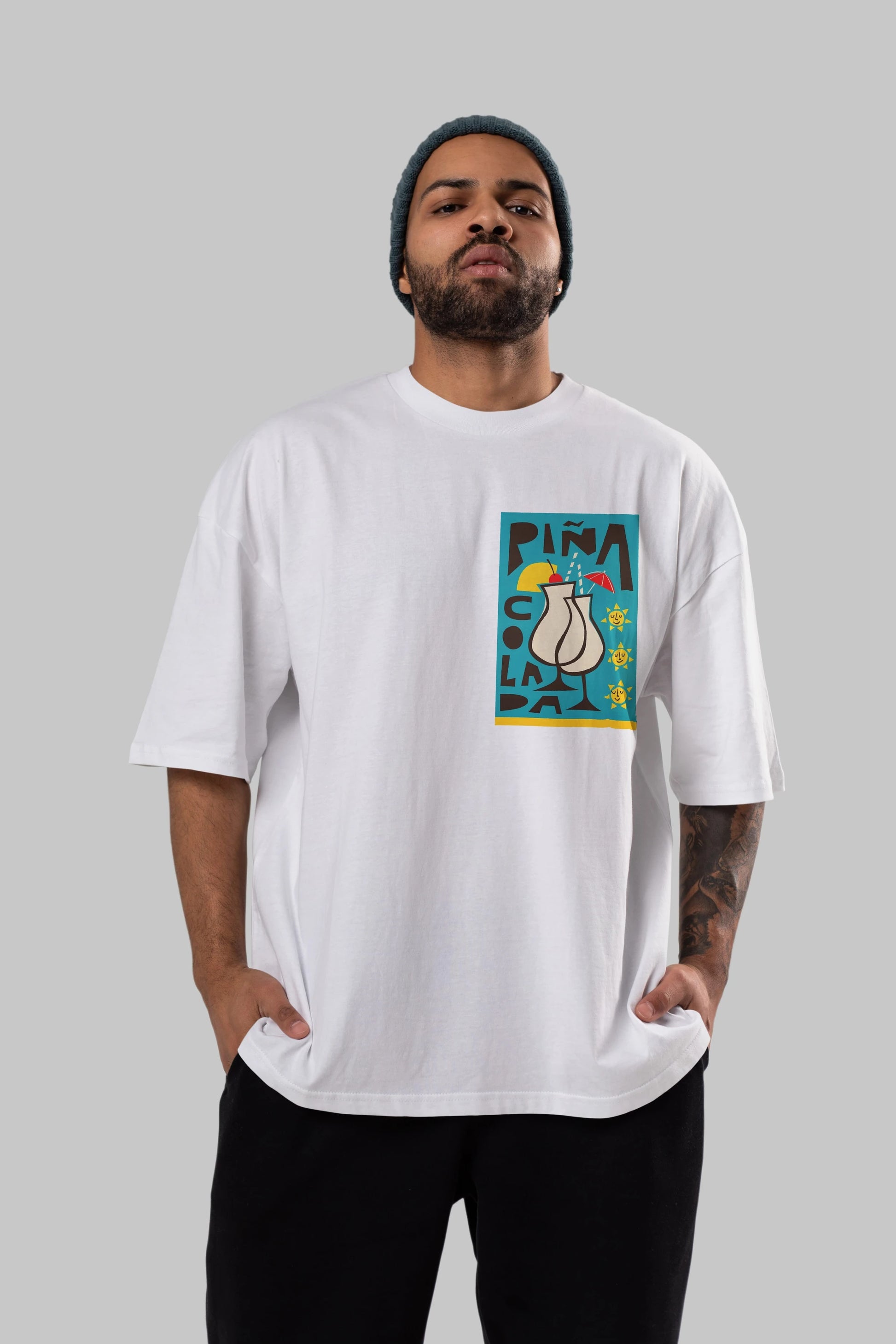 Pina Colada 4 Ön Sol Baskılı Oversize t-shirt Erkek Kadın Unisex %100 Pamuk Bisiklet Yaka tişort