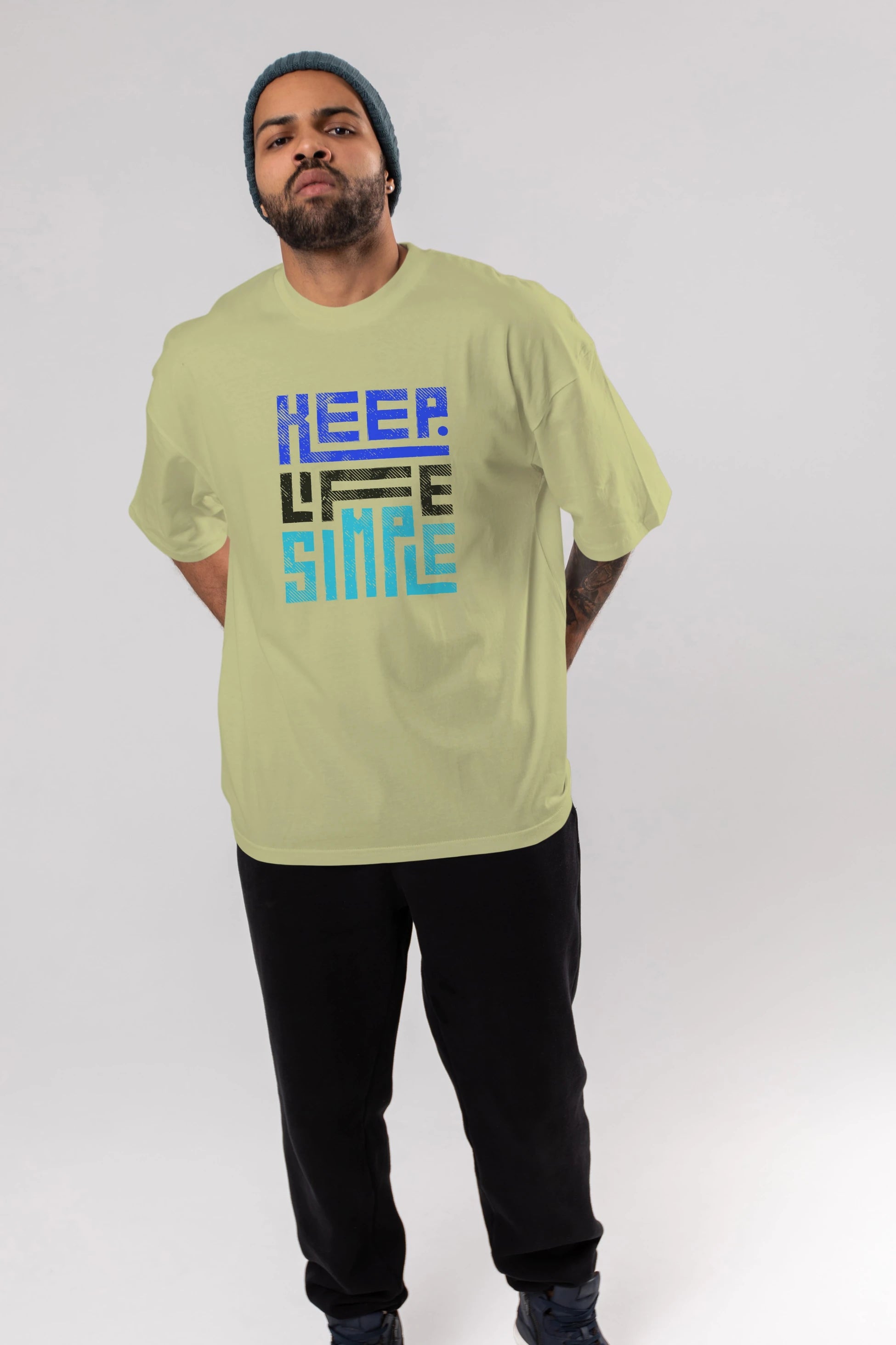 Keep Life Simple Yazılı Ön Baskılı Oversize t-shirt Erkek Kadın Unisex