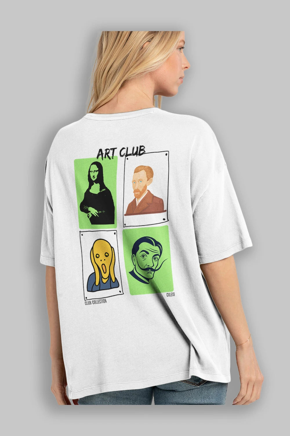 Art Club Arka Baskılı Oversize t-shirt Erkek Kadın %100 Pamuk Bisiklet Yaka tişort