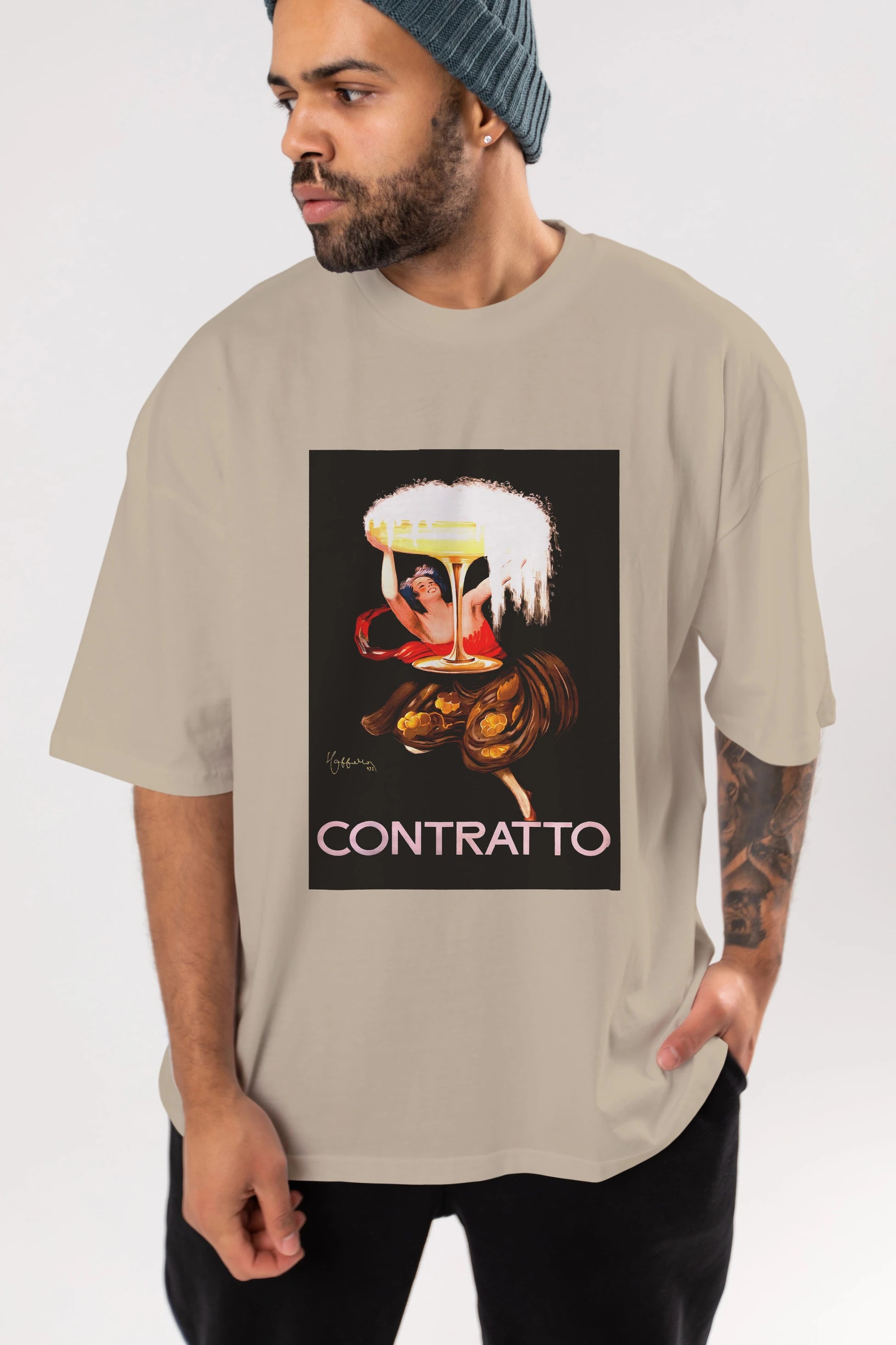 Contratto Ön Baskılı Oversize t-shirt Erkek Kadın Unisex %100 Pamuk Bisiklet Yaka tişort