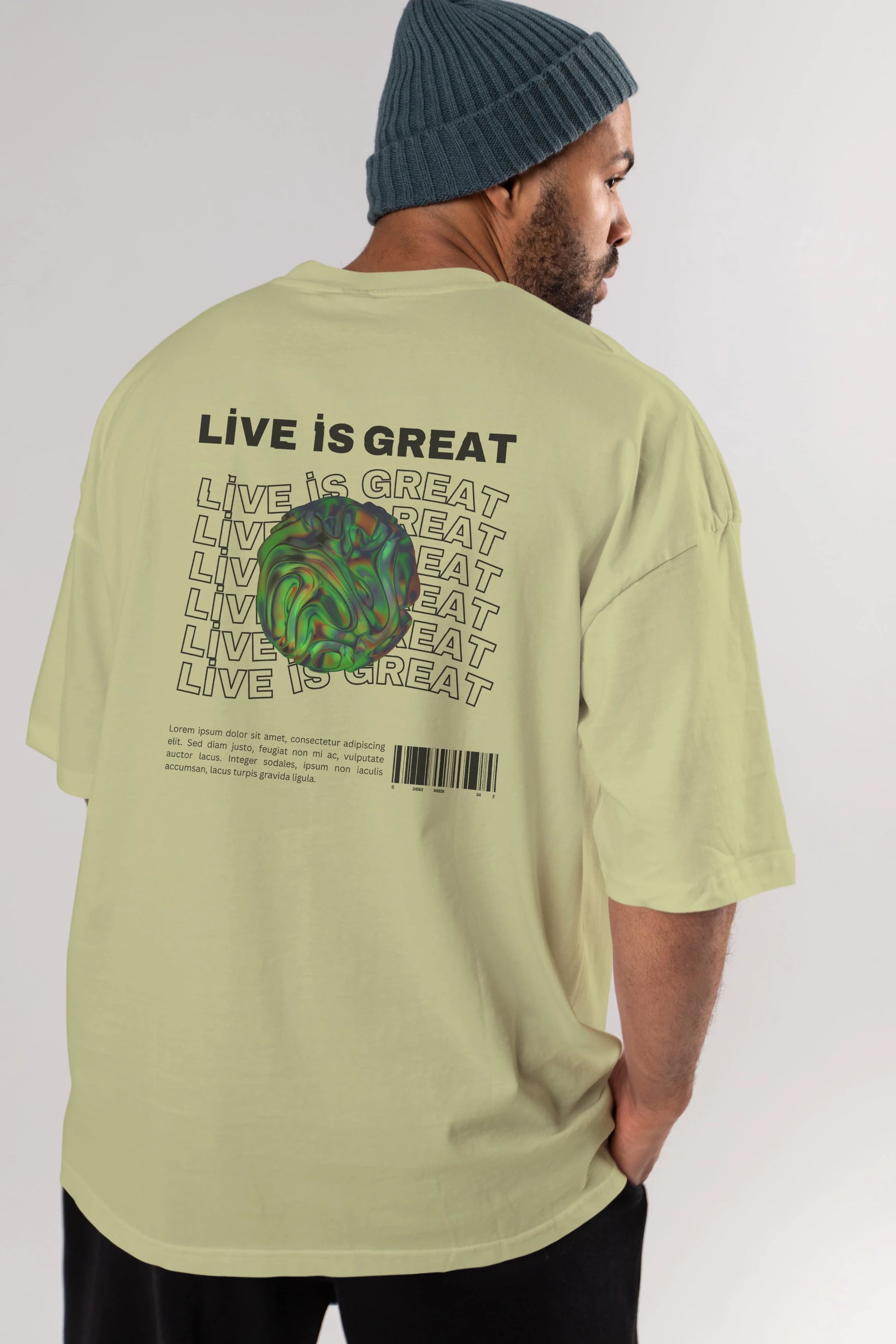 Live is Great Yazılı Arka Baskılı Oversize t-shirt Erkek Kadın Unisex