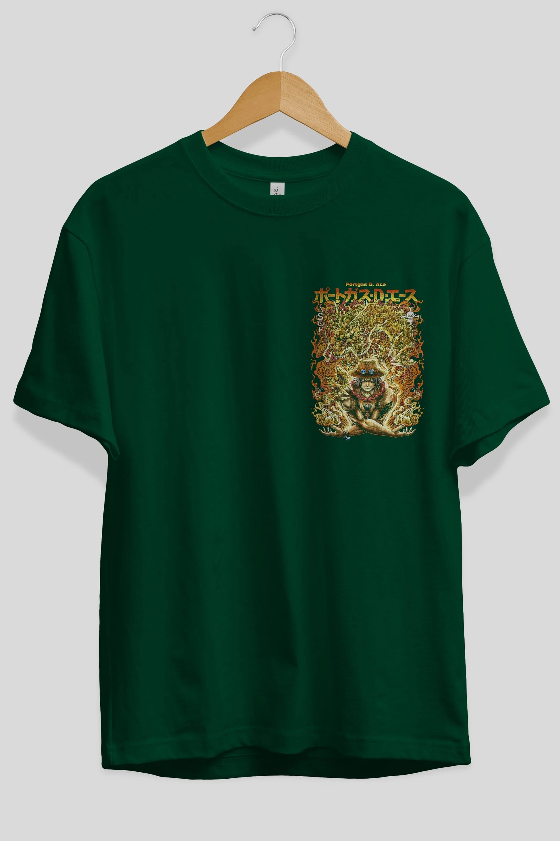 PORTGAS D. ACE Ön Sol Baskılı Oversize t-shirt Erkek Kadın Unisex %100 Pamuk Bisiklet Yaka tişort