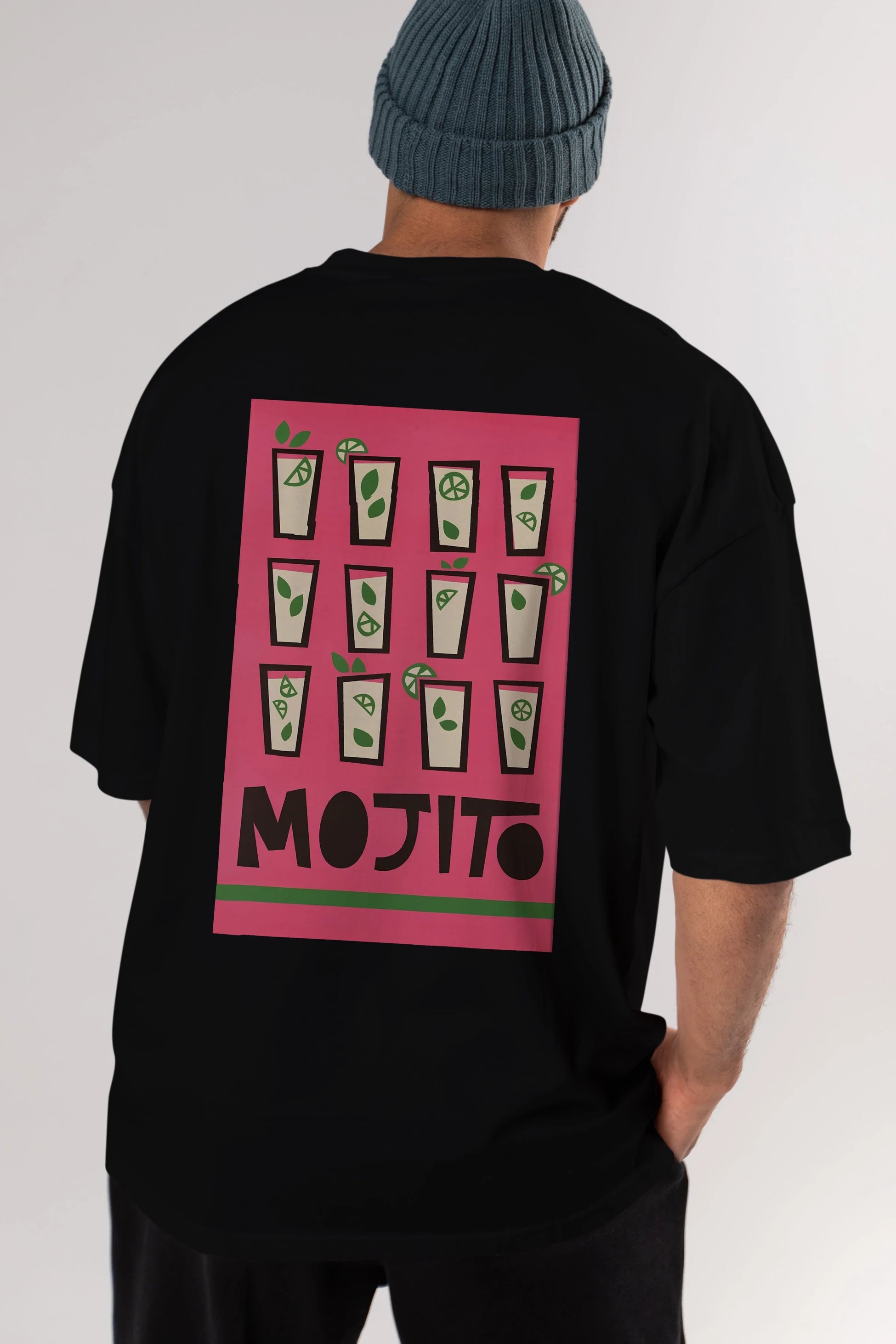 Mojito Arka Baskılı Oversize t-shirt Erkek Kadın Unisex %100 Pamuk Bisiklet Yaka tişort