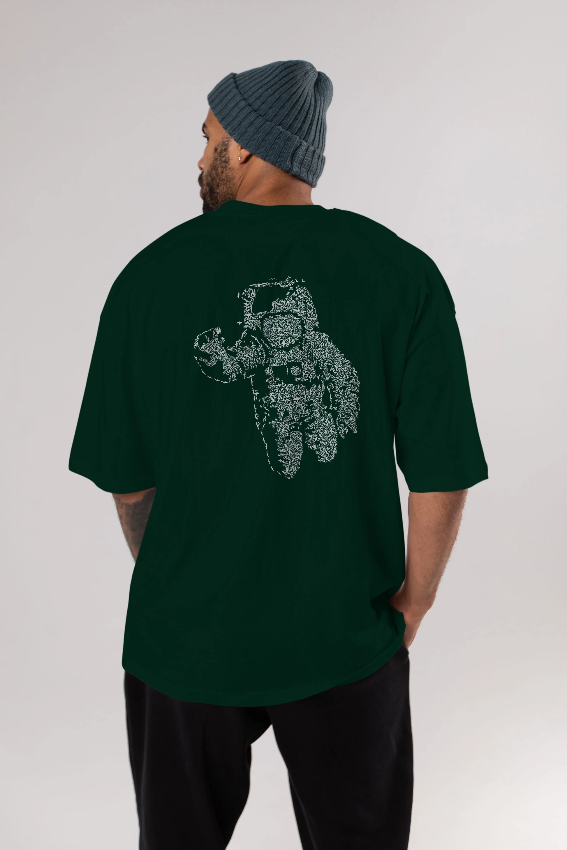 Flying Astronaut Arka Baskılı Oversize t-shirt %100 pamuk Erkek Kadın Unisex