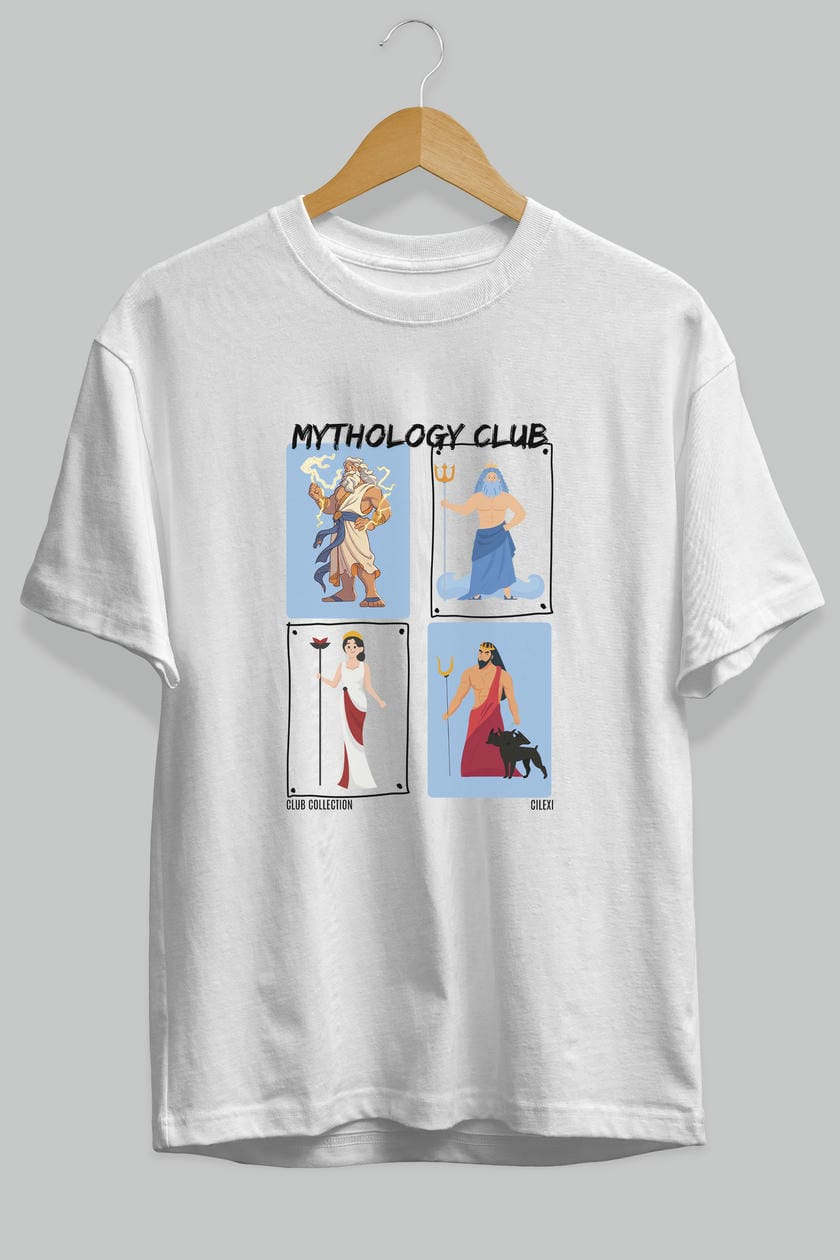 Mythology Club 2 ön Baskılı Oversize t-shirt Erkek Kadın %100 Pamuk Bisiklet Yaka tişort