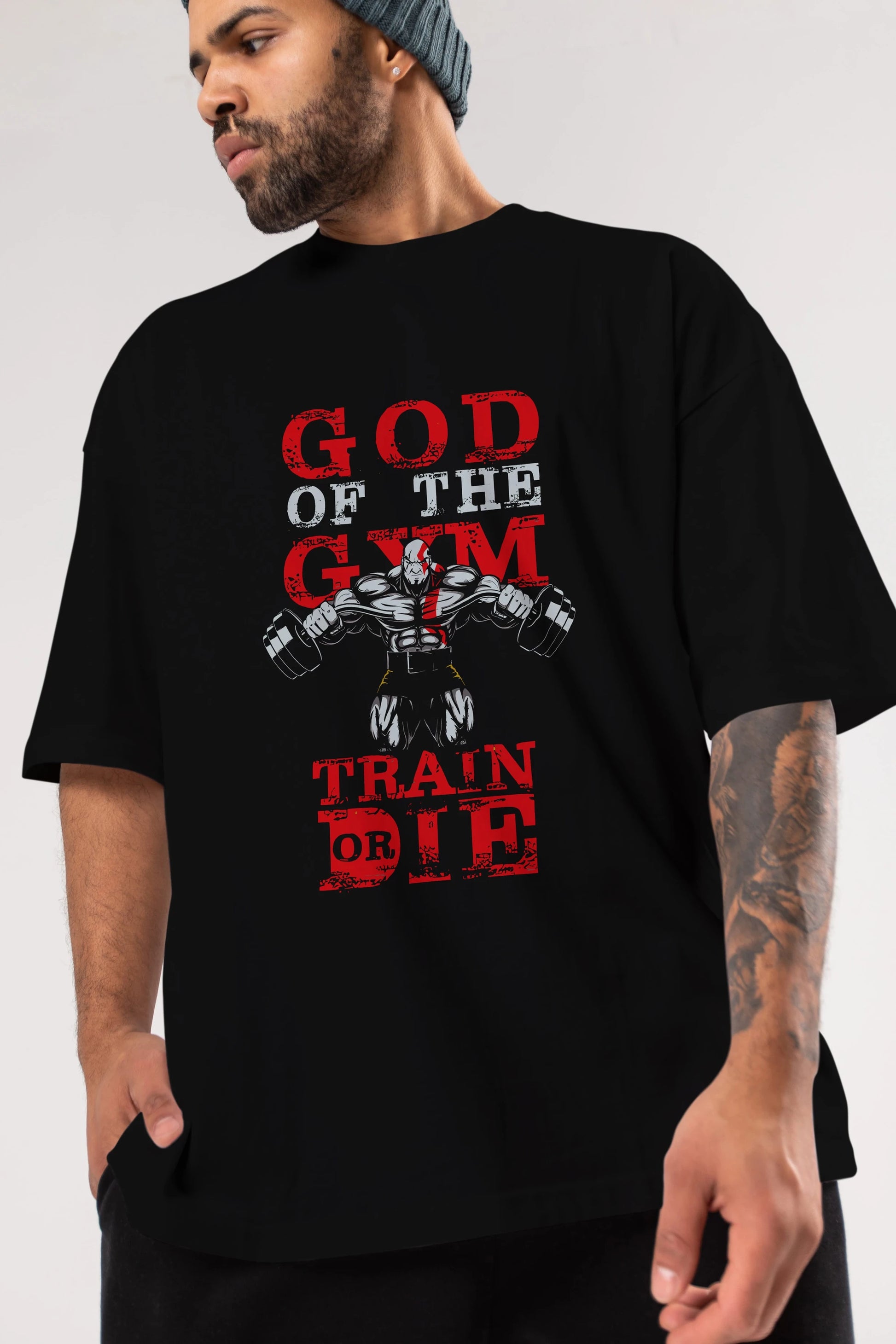 God of The GYM Ön Baskılı Oversize t-shirt Erkek Kadın Unisex %100 Pamuk Bisiklet Yaka tişort
