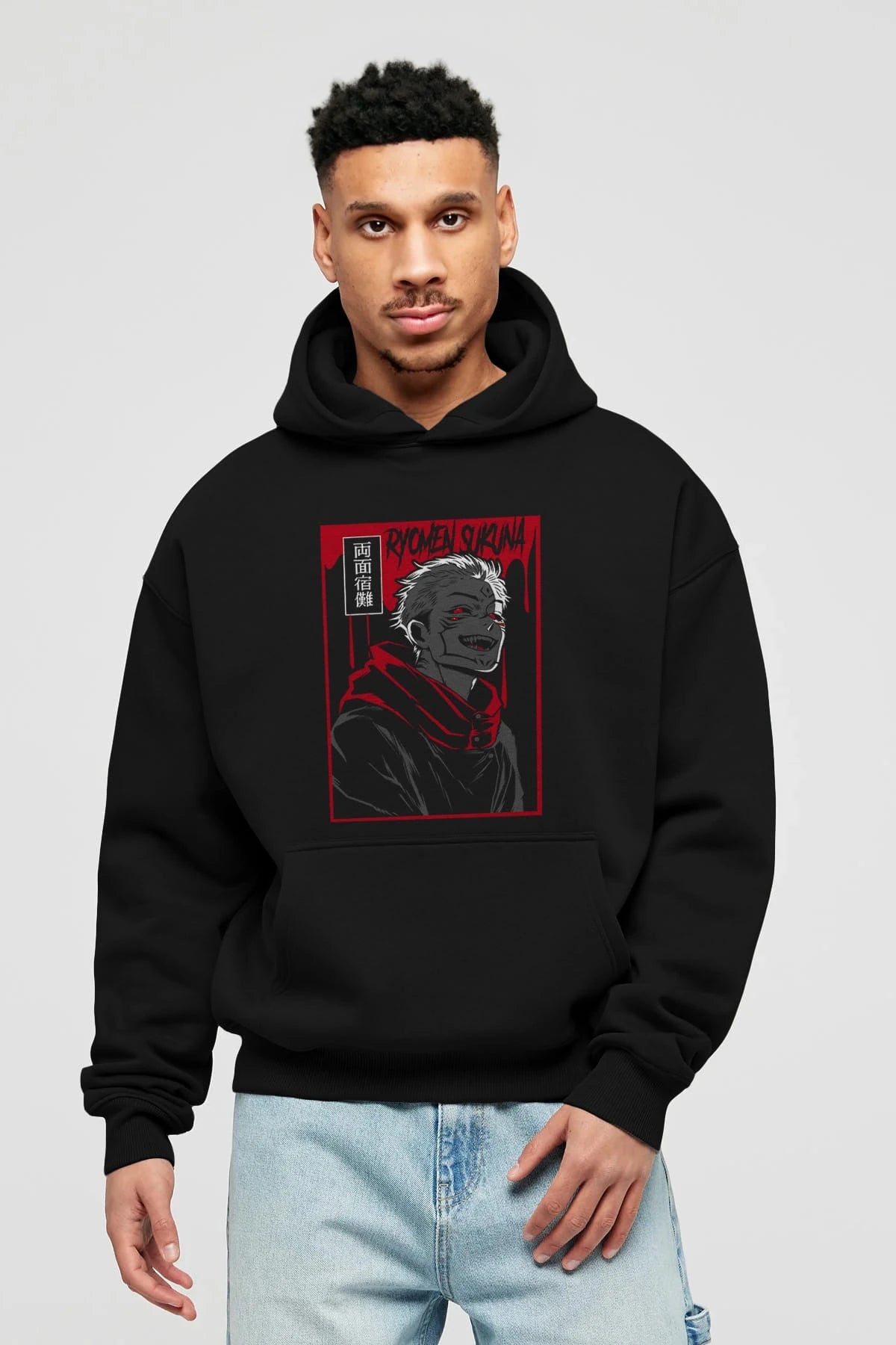 SUKUNA Anime Ön Baskılı Hoodie Oversize Kapüşonlu Sweatshirt Erkek Kadın Unisex