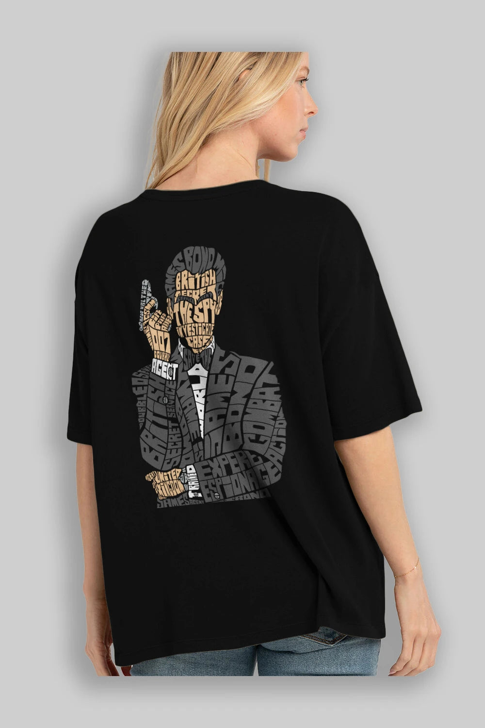 James Bond Arka Baskılı Oversize t-shirt %100 pamuk Erkek Kadın Unisex
