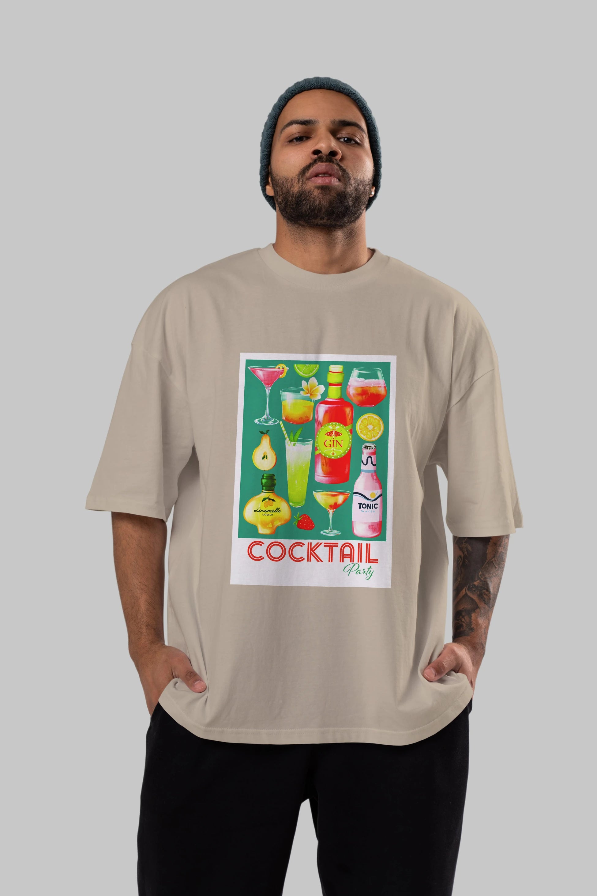 Cocktail Party 2 Ön Baskılı Oversize t-shirt Erkek Kadın Unisex %100 Pamuk Bisiklet Yaka tişort