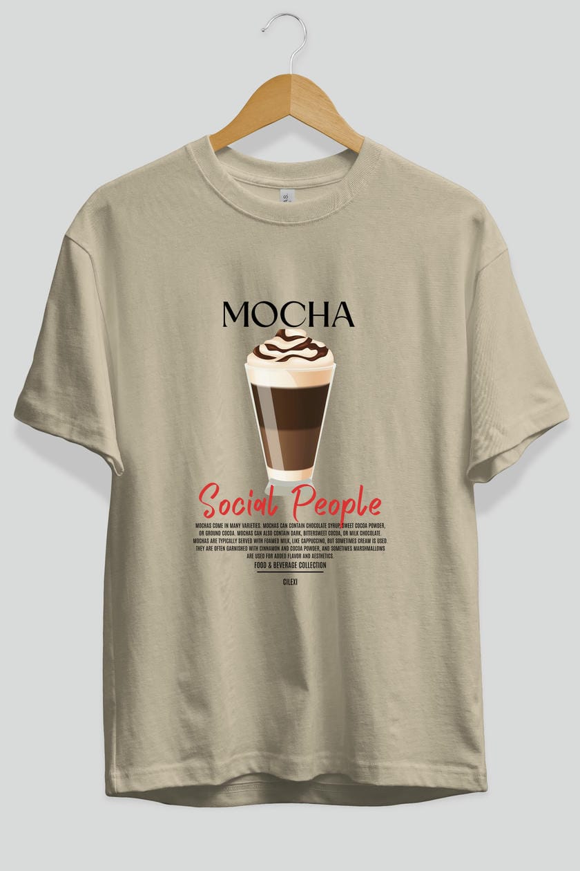 Mocha Kokteyl Serisi ön Baskılı Oversize t-shirt Erkek Kadın %100 Pamuk Bisiklet Yaka tişort