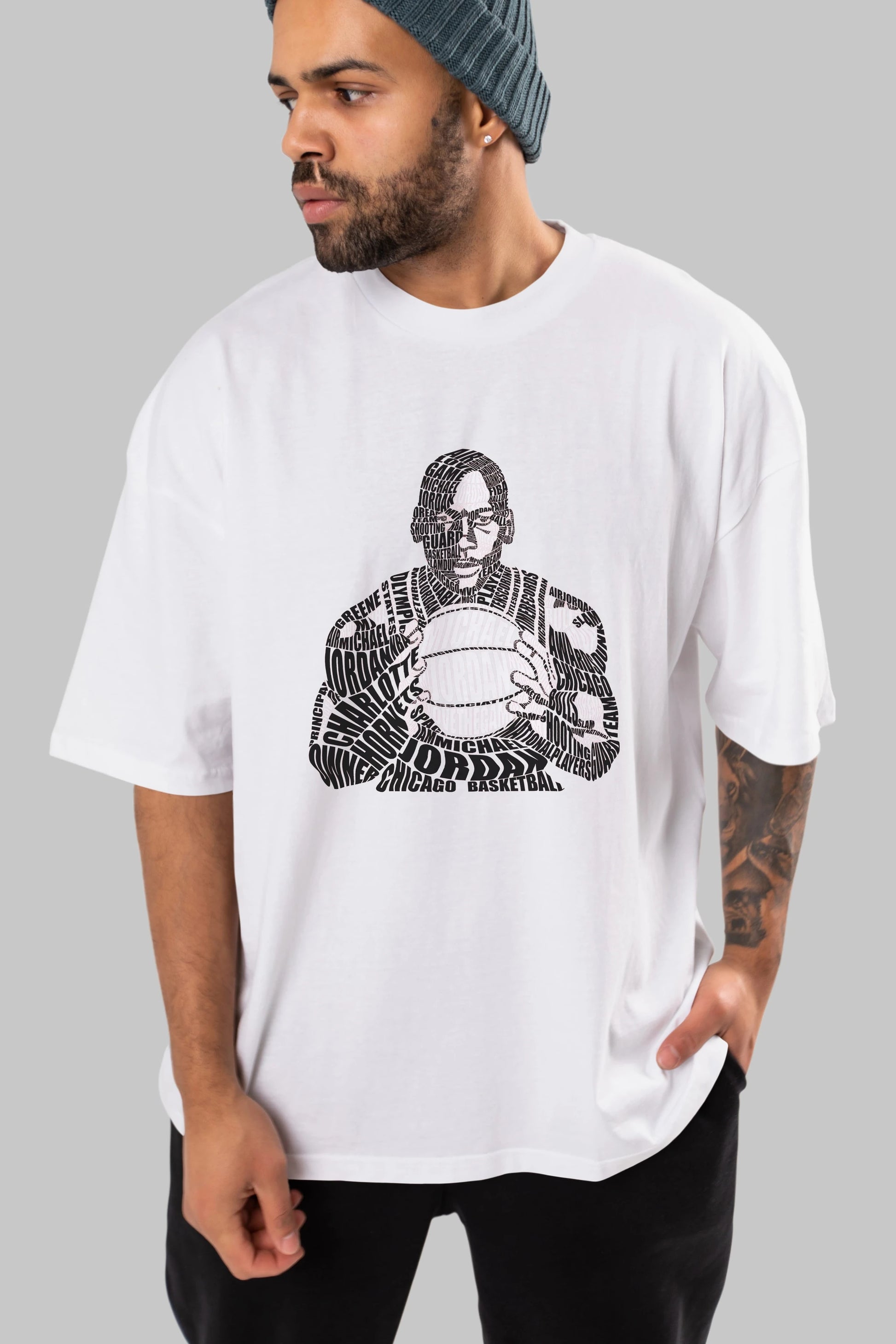 Michael Jordan Calligram Ön Baskılı Oversize t-shirt %100 pamuk Erkek Kadın Unisex