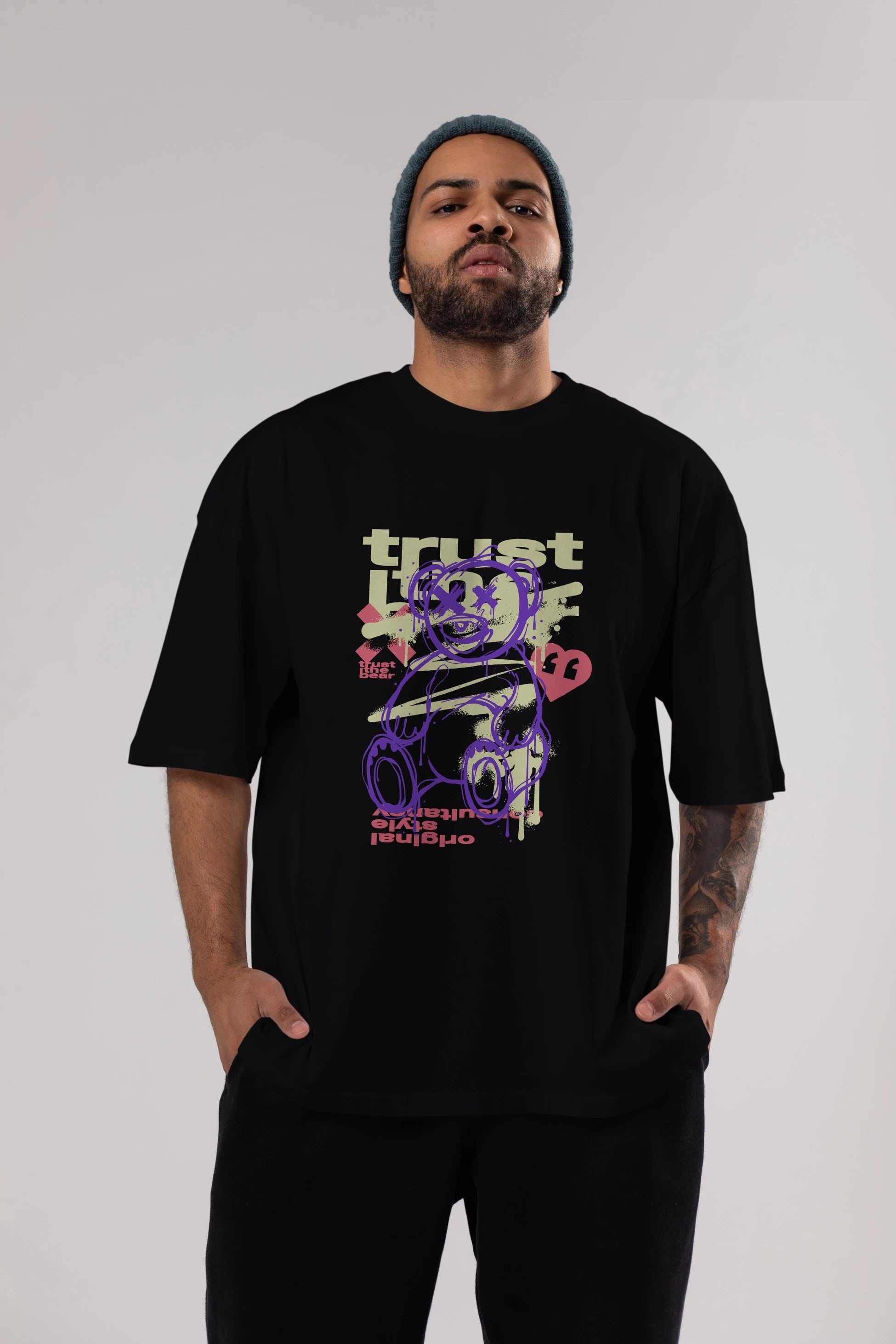 Trust The Bear 3 Ön Baskılı Oversize t-shirt Erkek Kadın Unisex
