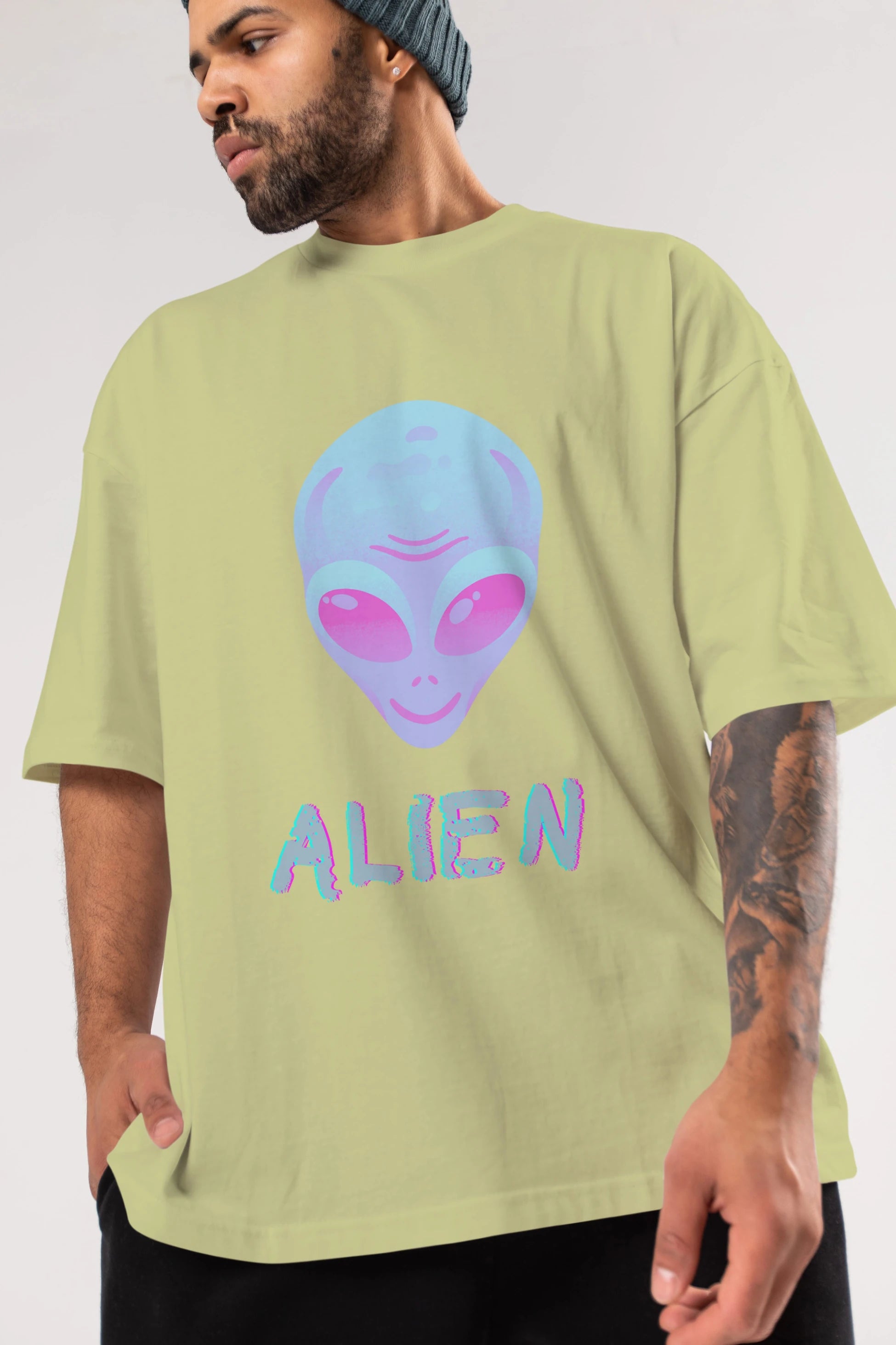 Alien Ön Baskılı Oversize t-shirt Erkek Kadın Unisex