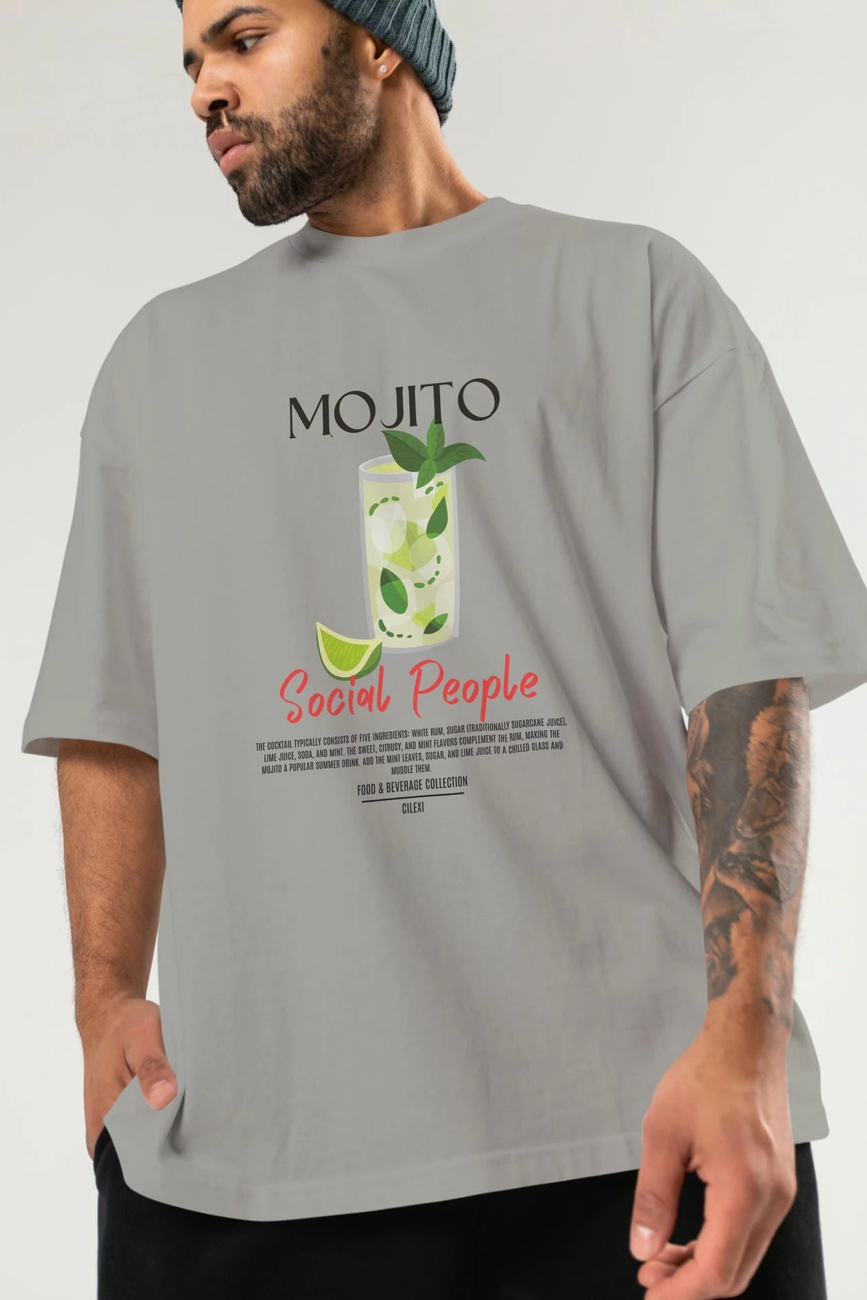 Mojıto Kokteyl Serisi ön Baskılı Oversize t-shirt Erkek Kadın %100 Pamuk Bisiklet Yaka tişort