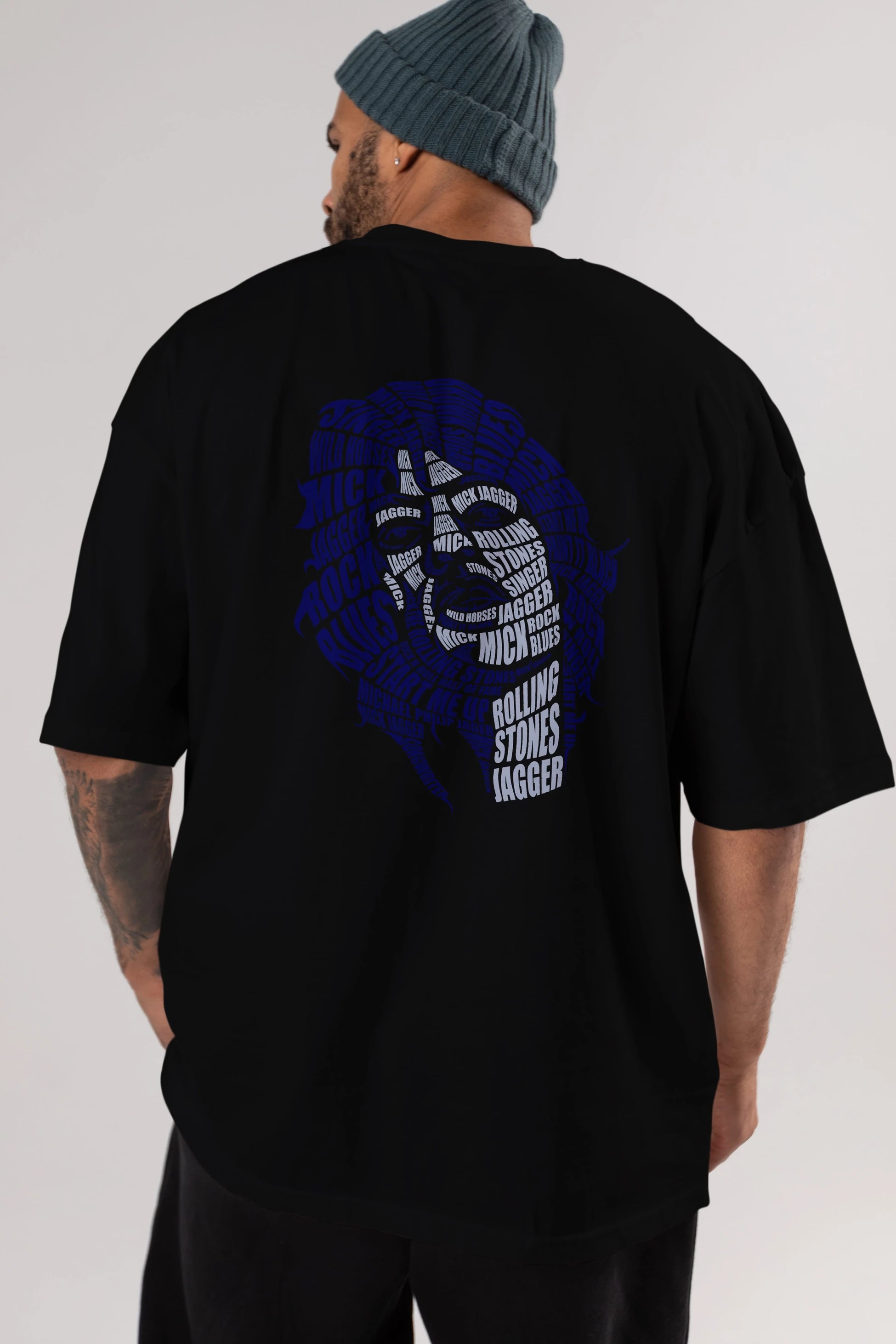 Mick Jagger Calligram Arka Baskılı Oversize t-shirt %100 pamuk Erkek Kadın Unisex